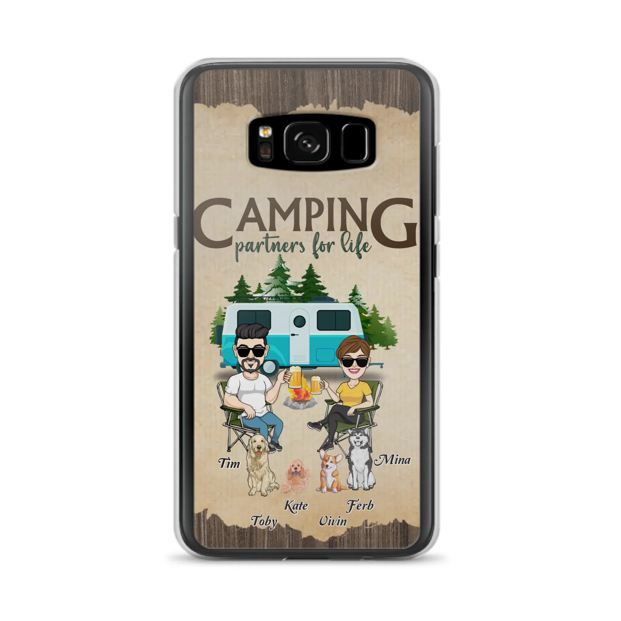 Custom Personalized Couple With Dogs Camping iPhone/ Samsung Case - Couple With Up to 4 Dogs - Gift For Couple/ Camping/ Dog Lover - Camping Partners For Life