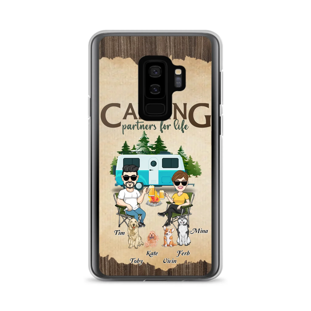 Custom Personalized Couple With Dogs Camping iPhone/ Samsung Case - Couple With Up to 4 Dogs - Gift For Couple/ Camping/ Dog Lover - Camping Partners For Life