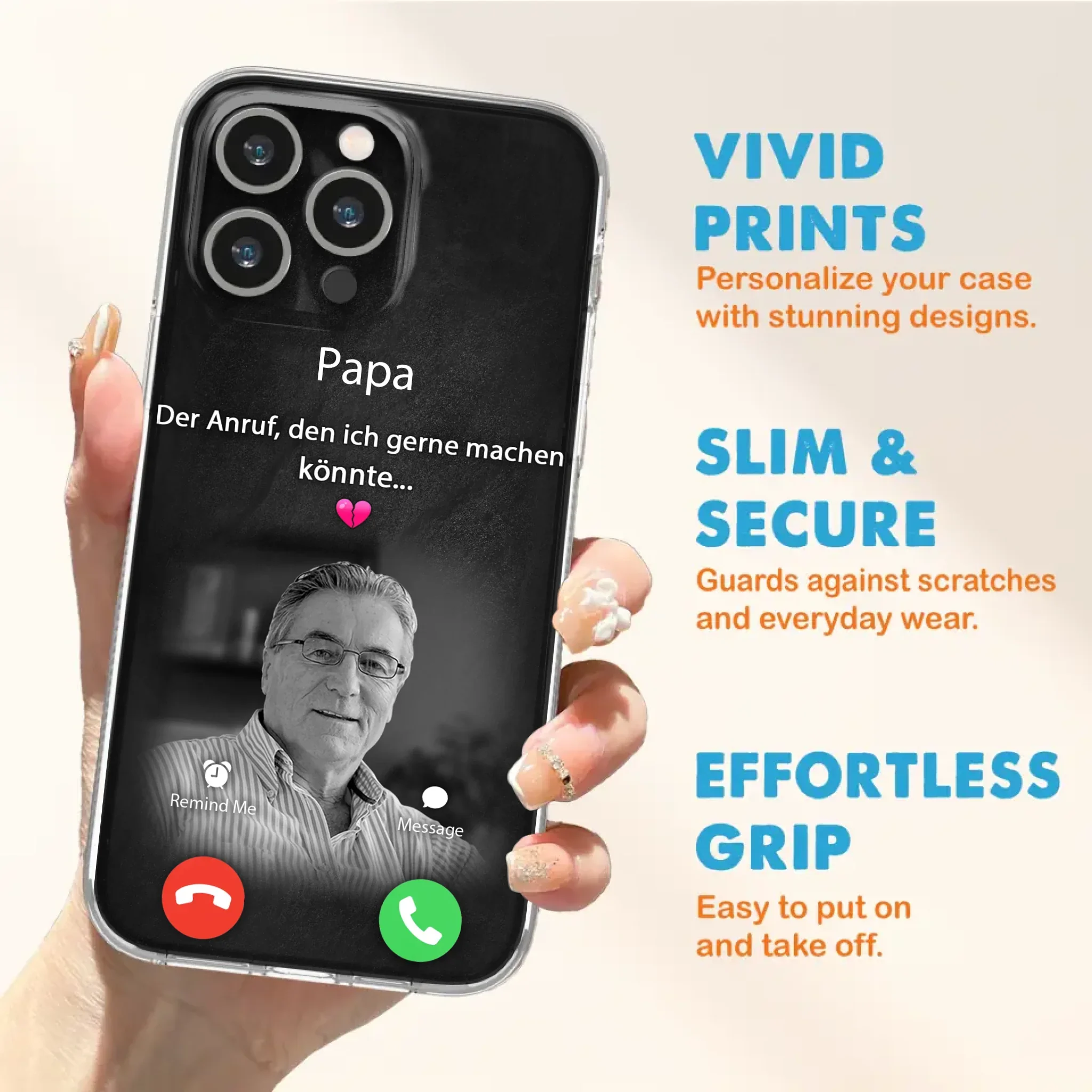 Personalisierte Handyhülle - Foto hochladen - Gedenkgeschenk für Mama/ Papa - Der Anruf, den ich gerne machen könnte - Handyhülle für iPhone/Samsung