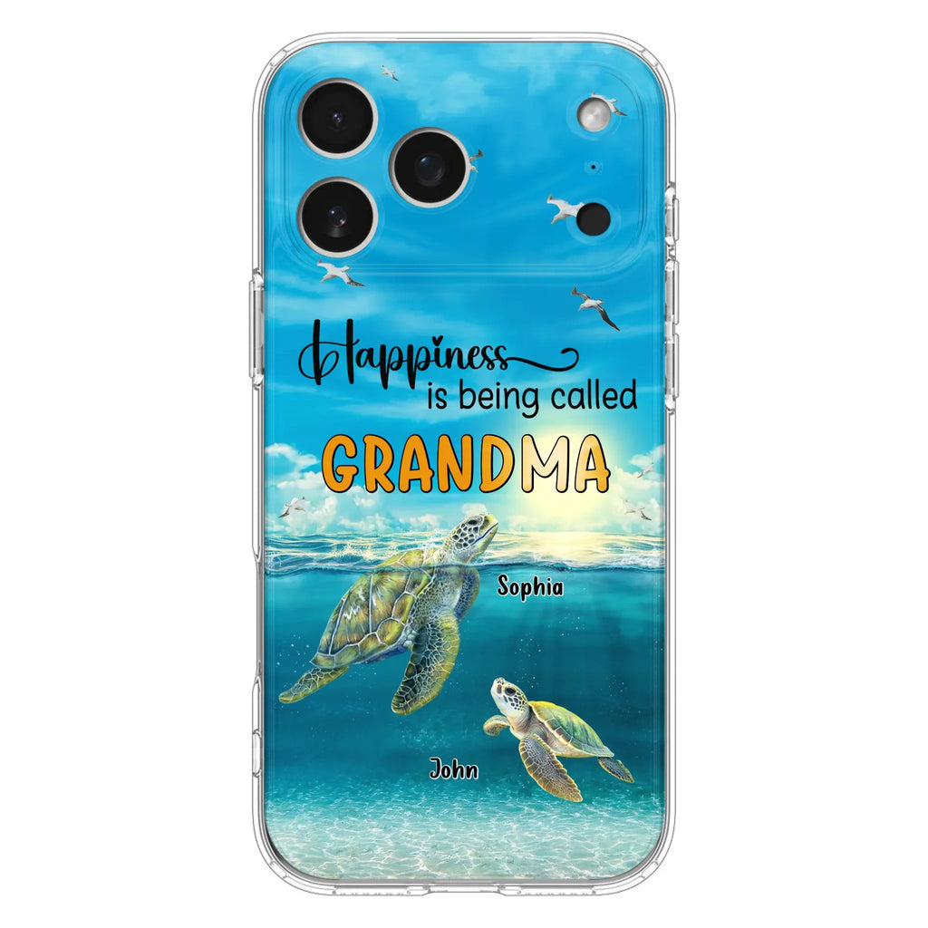 Custom Personalized Grandma Mom Turtle Phone Case - Gift Idea For Grandma - Up to 10 Kids - Happiness Is Being Called Grandma - Case For iPhone, Samsung