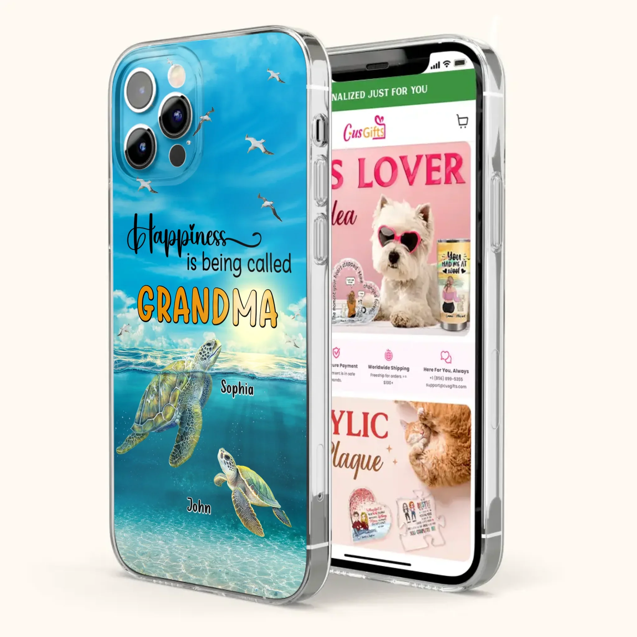 Custom Personalized Grandma Mom Turtle Phone Case - Gift Idea For Grandma - Up to 10 Kids - Happiness Is Being Called Grandma - Case For iPhone, Samsung