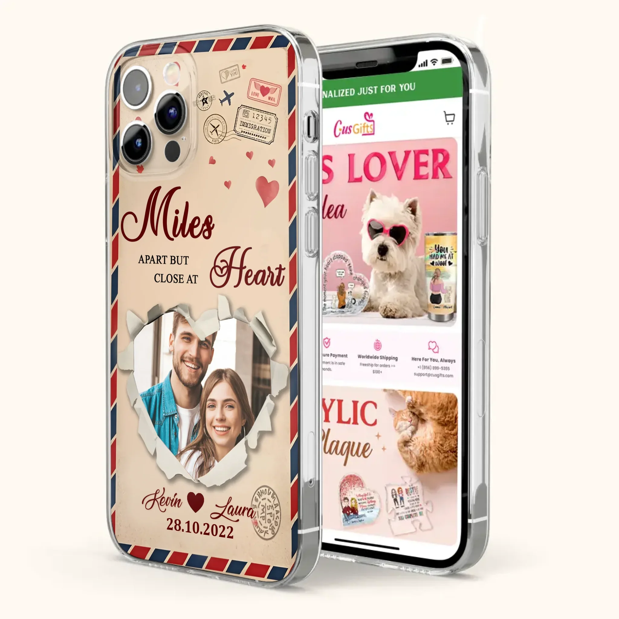 Custom Personalized Couple Phone Case - Gift Idea For Couple/ Valentines Day - Upload Photo - Miles Apart But Close At Heart - Case For iPhone/ Samsung