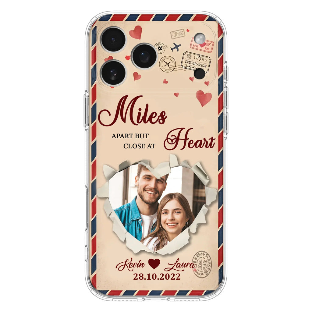 Custom Personalized Couple Phone Case - Gift Idea For Couple/ Valentines Day - Upload Photo - Miles Apart But Close At Heart - Case For iPhone/ Samsung