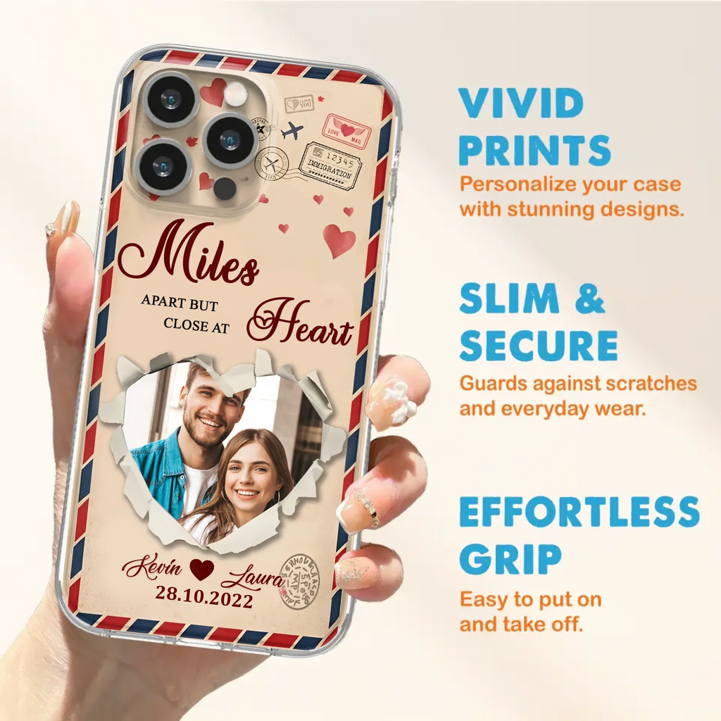 Custom Personalized Couple Phone Case - Gift Idea For Couple/ Valentines Day - Upload Photo - Miles Apart But Close At Heart - Case For iPhone/ Samsung