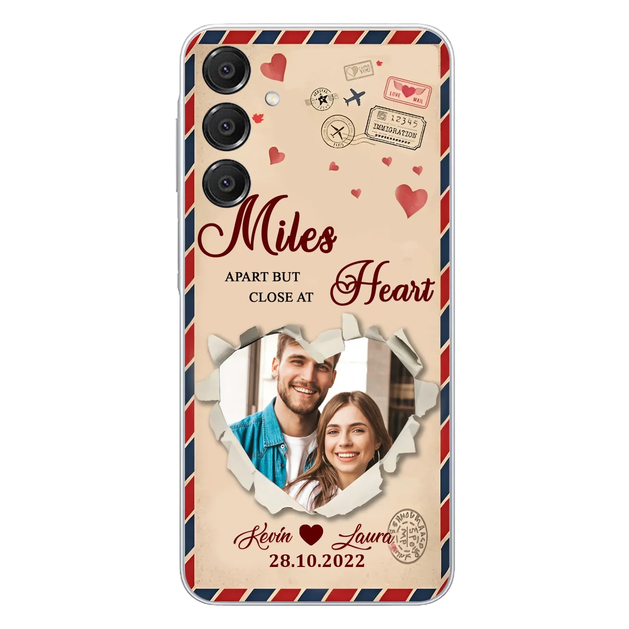 Custom Personalized Couple Phone Case - Gift Idea For Couple/ Valentines Day - Upload Photo - Miles Apart But Close At Heart - Case For iPhone/ Samsung