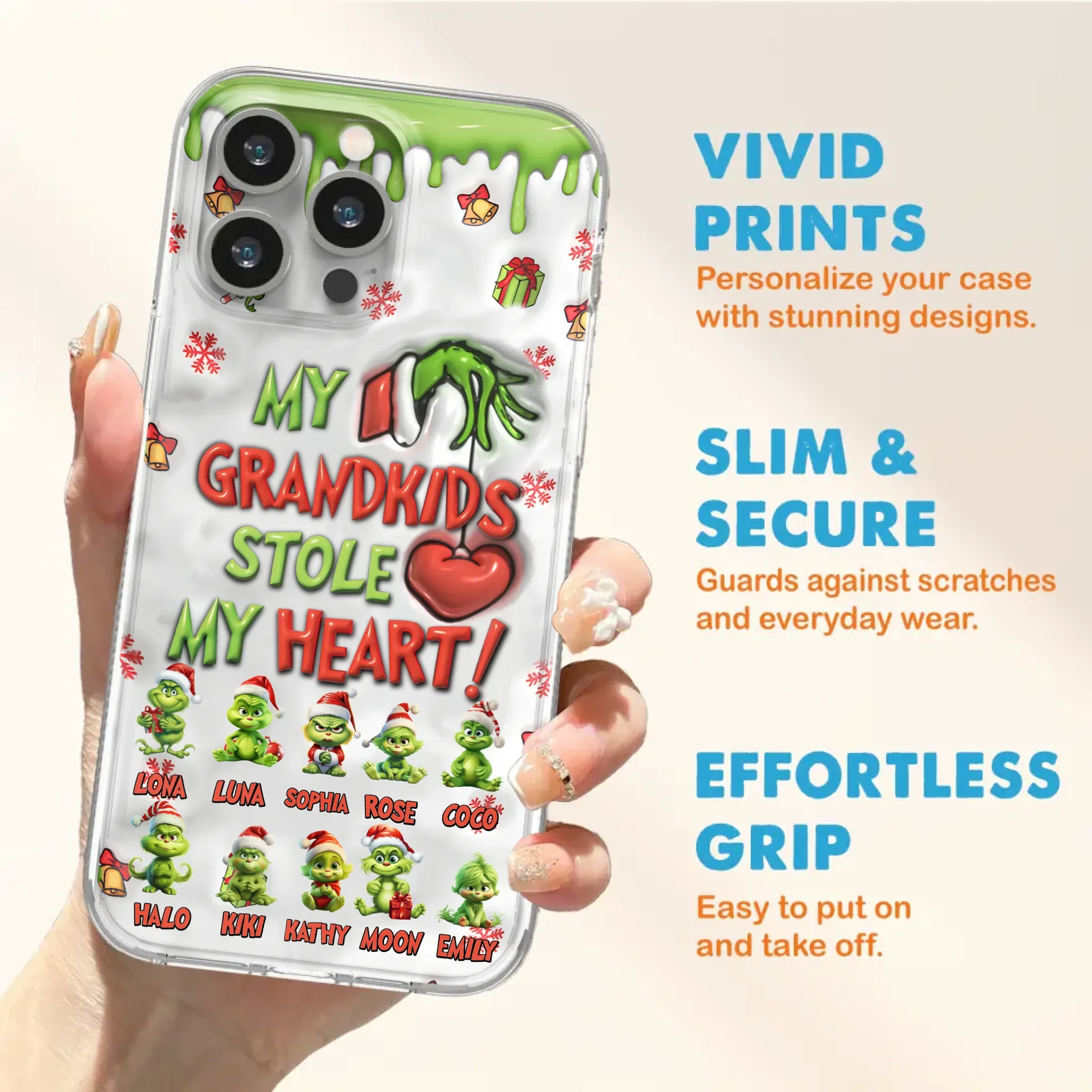 Custom Personalized Christmas Mama Grandkid Phone Case - Gift Idea For Grandkids - Upto 10 Kids - My Grandkids Stole My Heart - Case For iPhone/Samsung