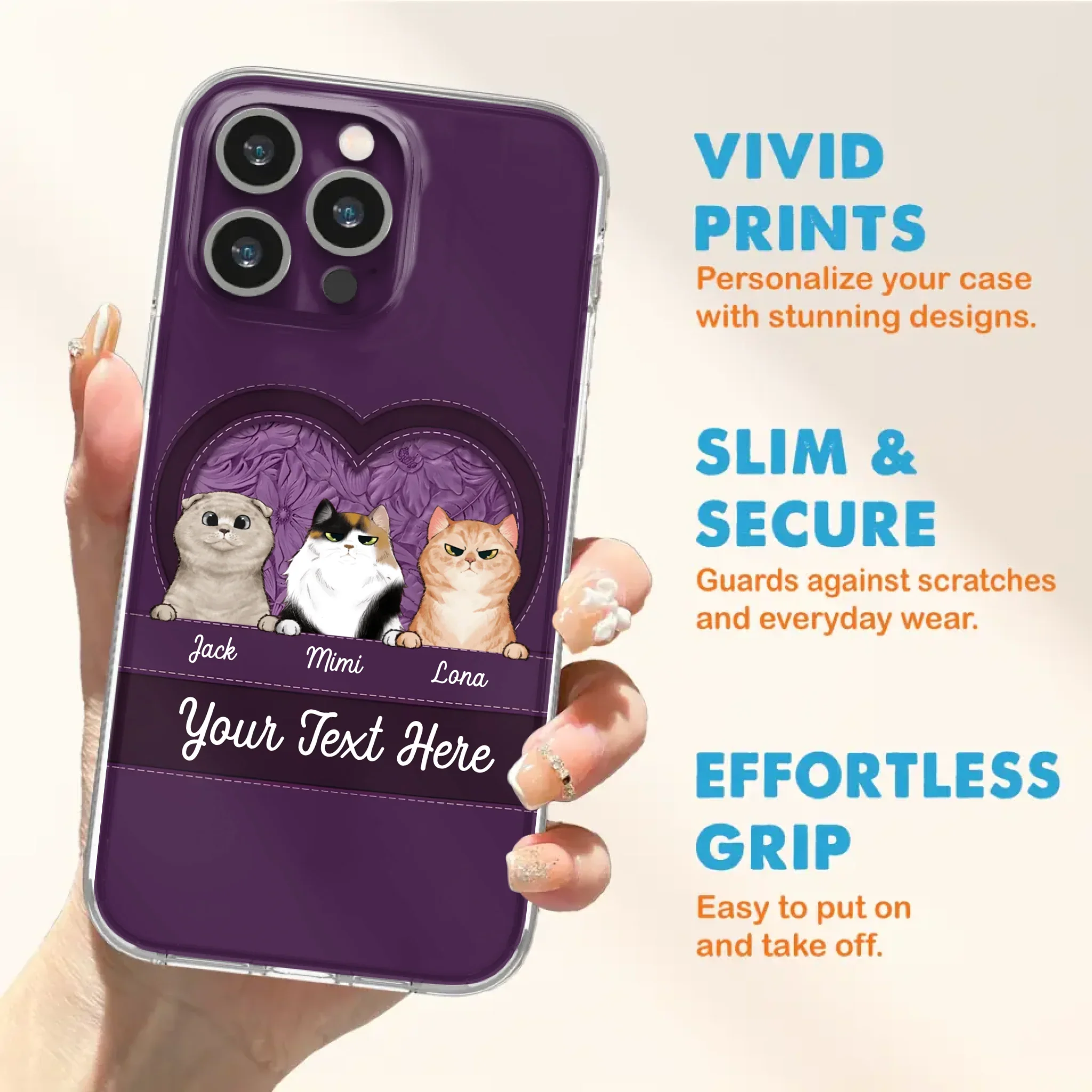 Custom Personalized Cat Phone Case For iPhone And Samsung - Gift Idea For Cat Lover - Up to 3  Cats  - Cat In Heart