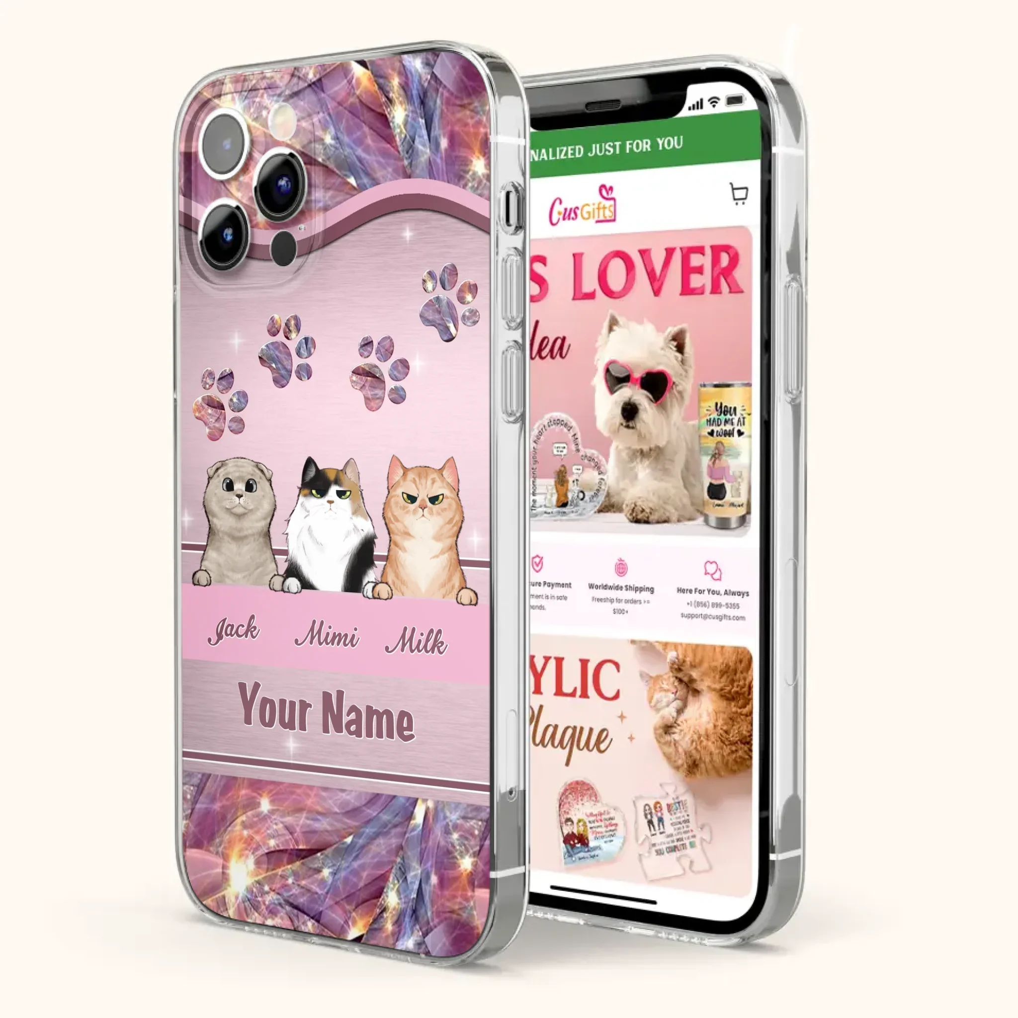 Custom Personalized Cat Phone Case For iPhone And Samsung - Gift Idea For Cat Lover - Up to 3  Cats