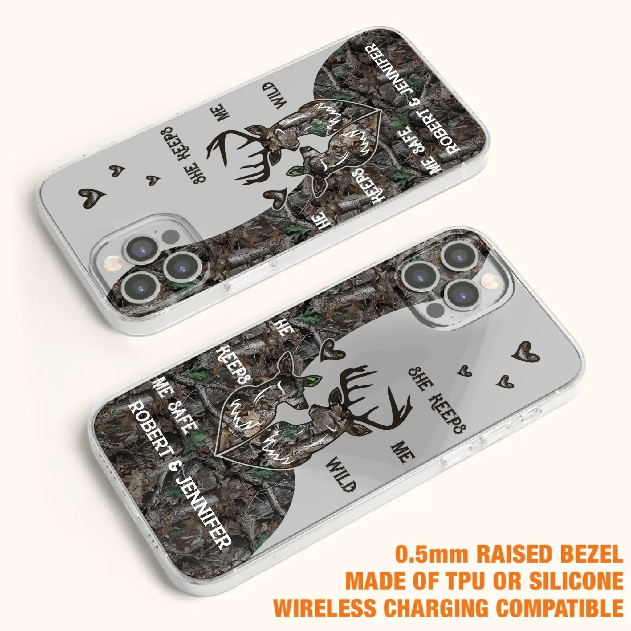 Custom Personalized Deer Couple Phone Case - Gift Idea For Couple - He Keeps Me Safe She Keeps Me Wild - Case For iPhone/Samsung
