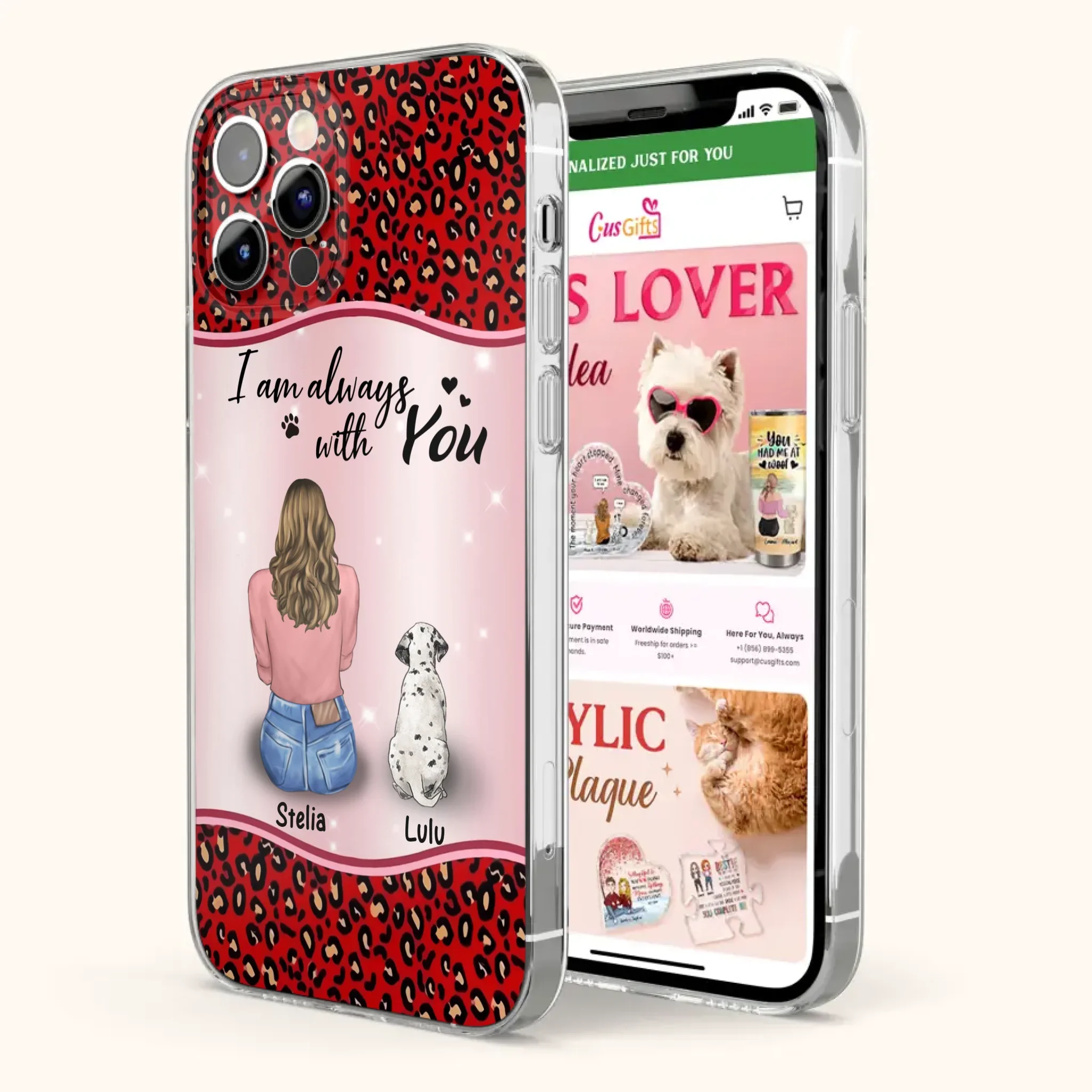 Personalized Dog Mom Phone Case - Upto 4 Dogs -Gift Idea For Dog Owners - I Am Always With You - Case For iPhone/Samsung