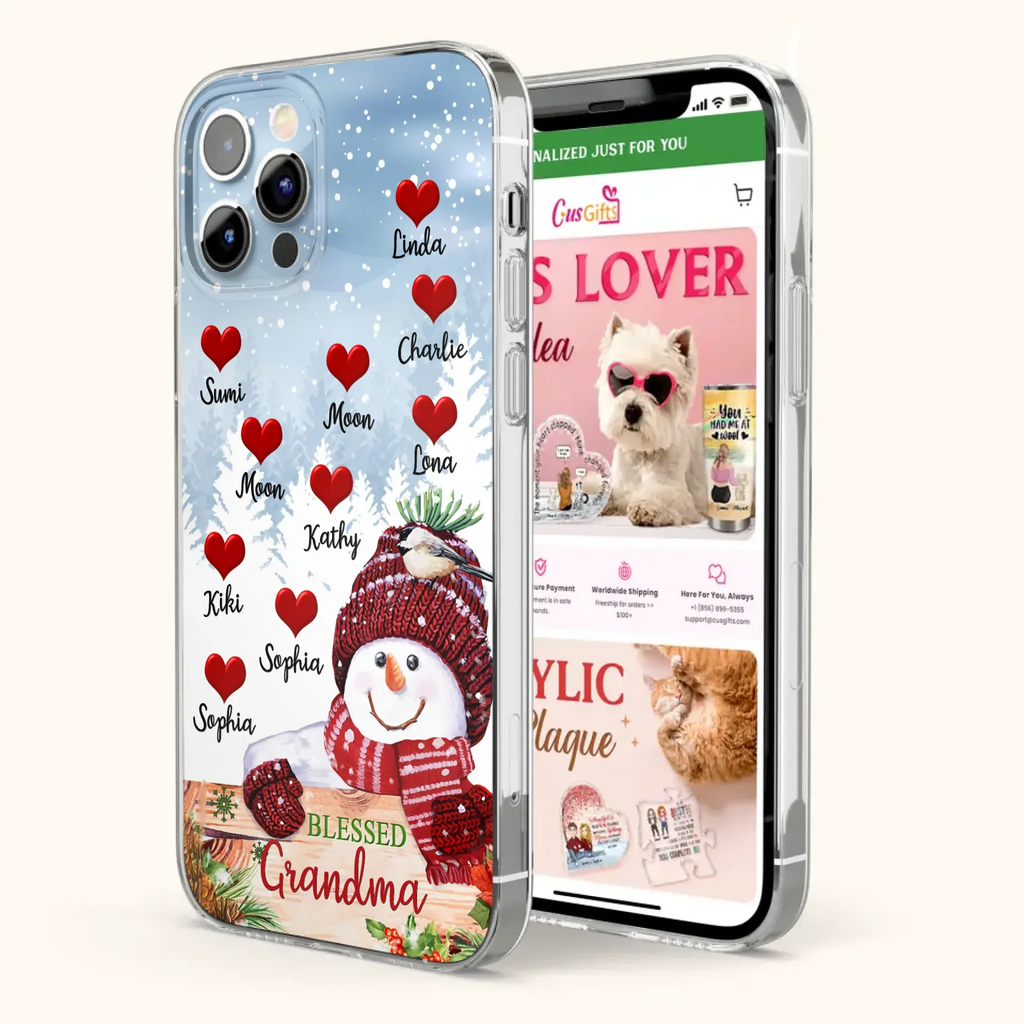 Personalized Snowman Grandma Phone Case - Christmas Gift Idea For Grandma - Up to 10 Kids - Case For iPhone/Samsung - Blessed Grandma