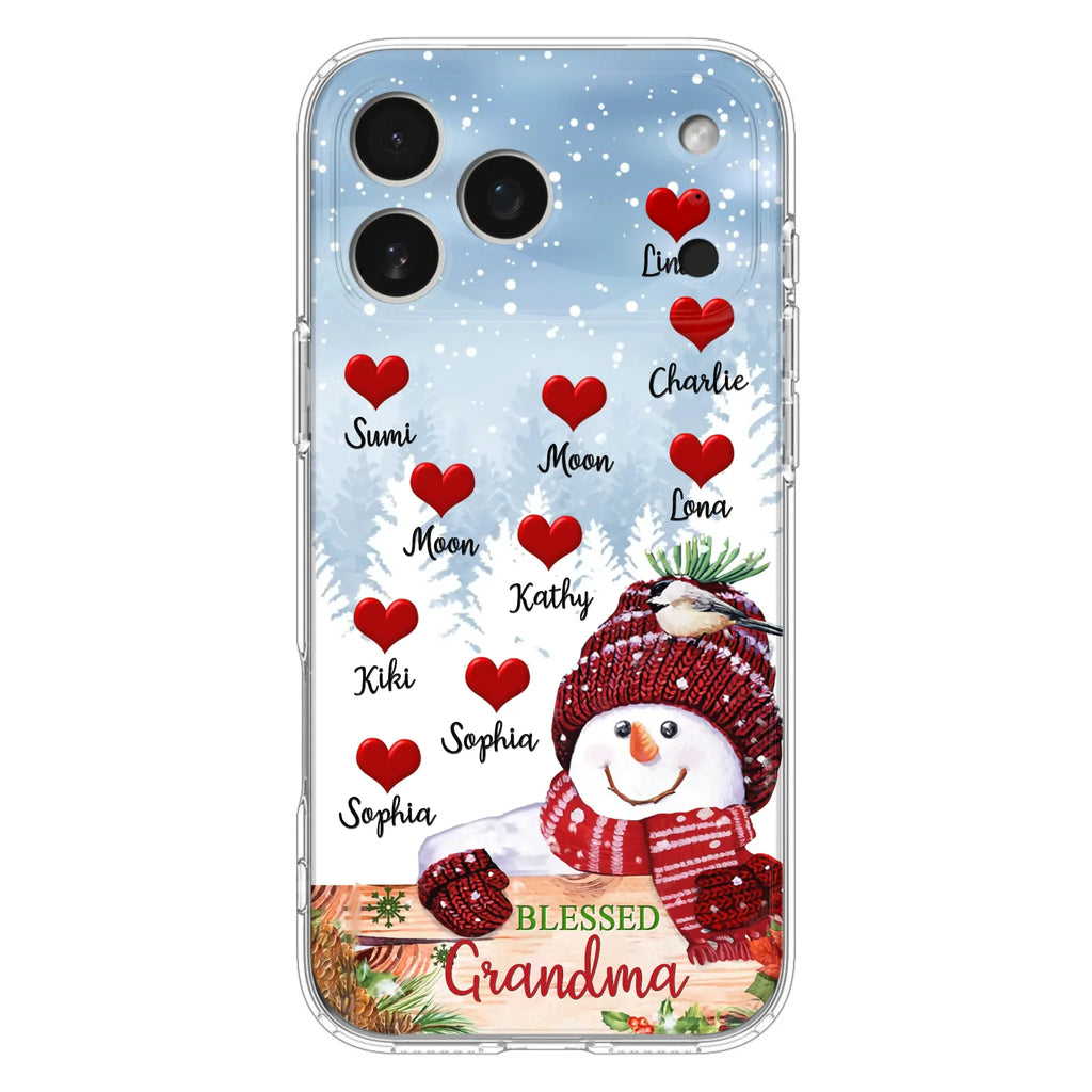 Personalized Snowman Grandma Phone Case - Christmas Gift Idea For Grandma - Up to 10 Kids - Case For iPhone/Samsung - Blessed Grandma
