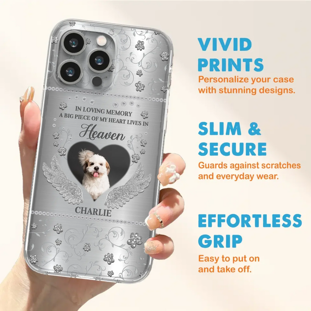 Personalized Memorial Phone Case - Upload Photo - Memorial Gift Idea For Pet Lover - A Big Piece Of My Heart Lives In Heaven - Case For iPhone/Samsung
