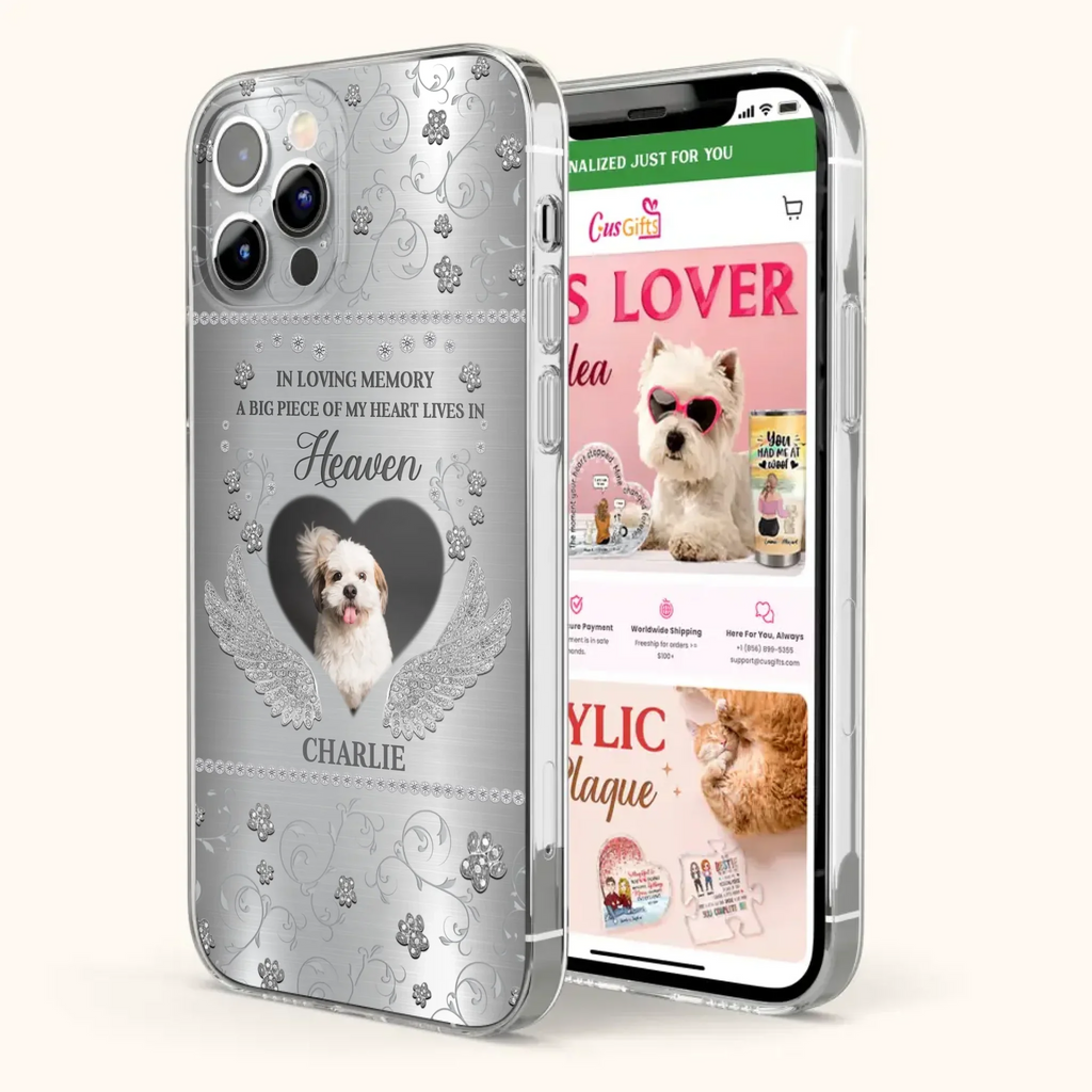 Personalized Memorial Phone Case - Upload Photo - Memorial Gift Idea For Pet Lover - A Big Piece Of My Heart Lives In Heaven - Case For iPhone/Samsung