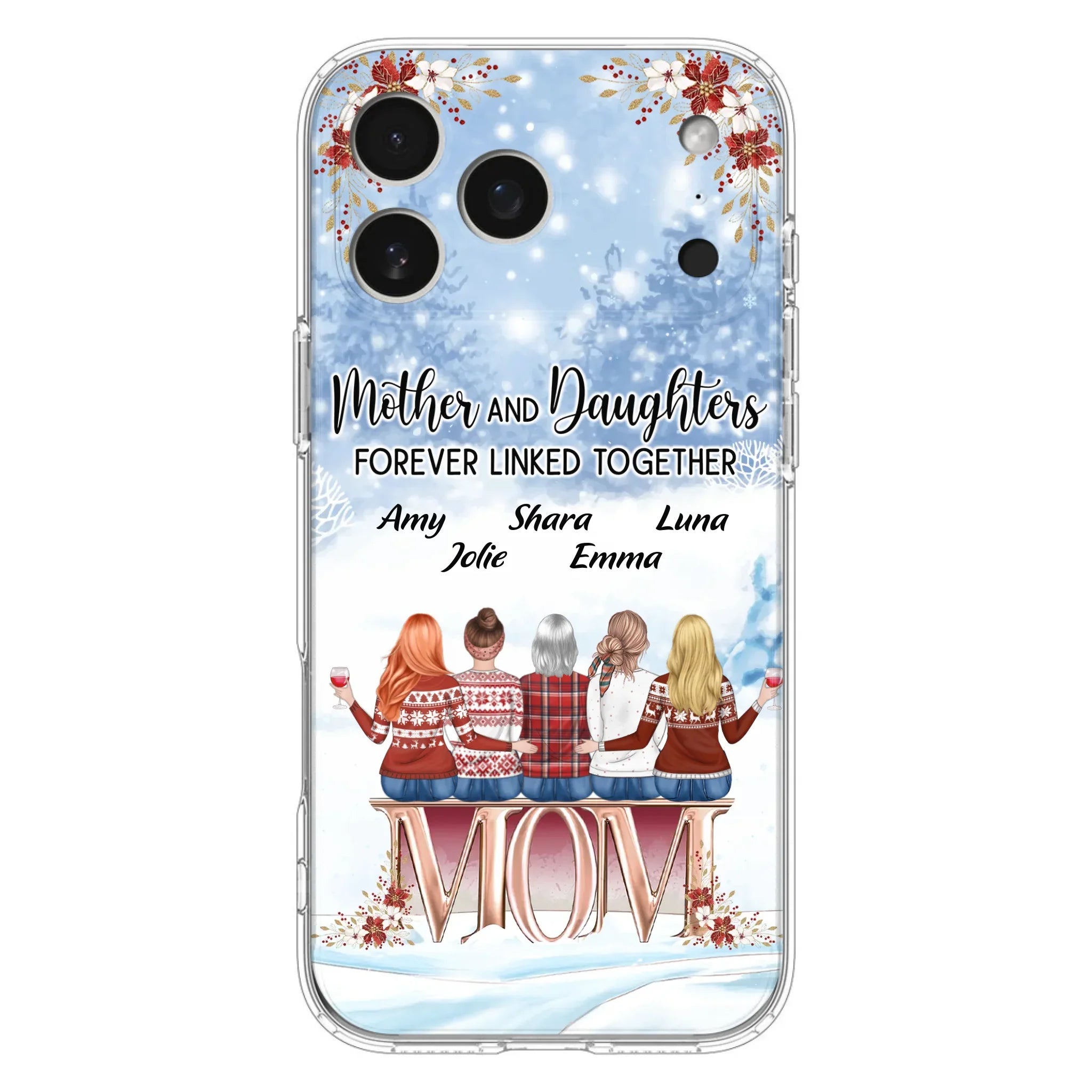 Personalized Mom Phone Case - Mother With Upto 4 Daughters - Gift Idea For Mother's Day From Daughter - Mother And Daughters Forever Linked Together - Case For iPhone/Samsung