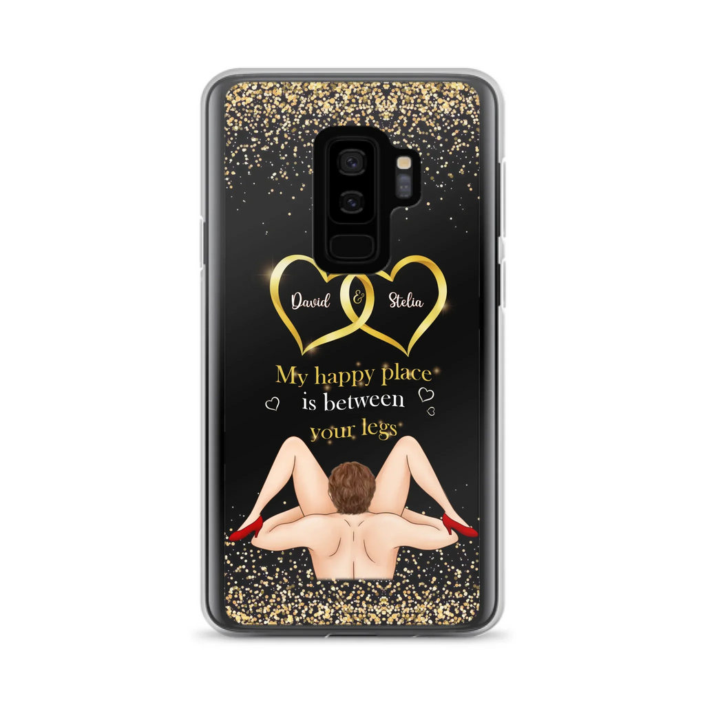 Custom Personalized Couple Phone Case - Gift Idea For Couple/Valentines Day - My Happy Place Is Between Your Legs - Case For iPhone/Samsung