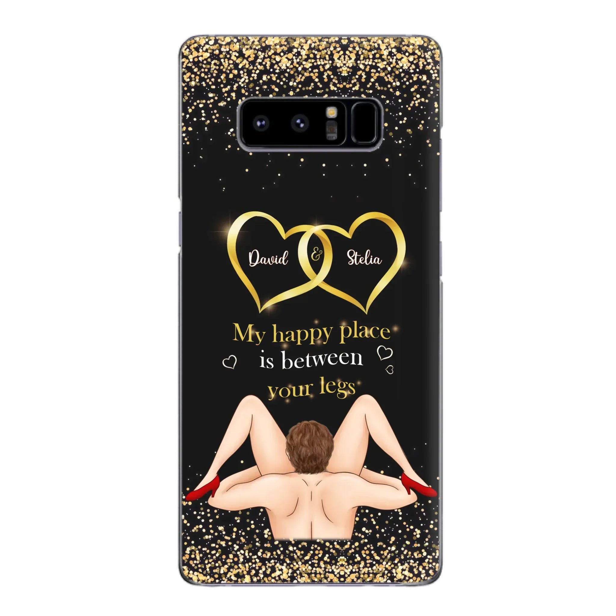 Custom Personalized Couple Phone Case - Gift Idea For Couple/Valentines Day - My Happy Place Is Between Your Legs - Case For iPhone/Samsung