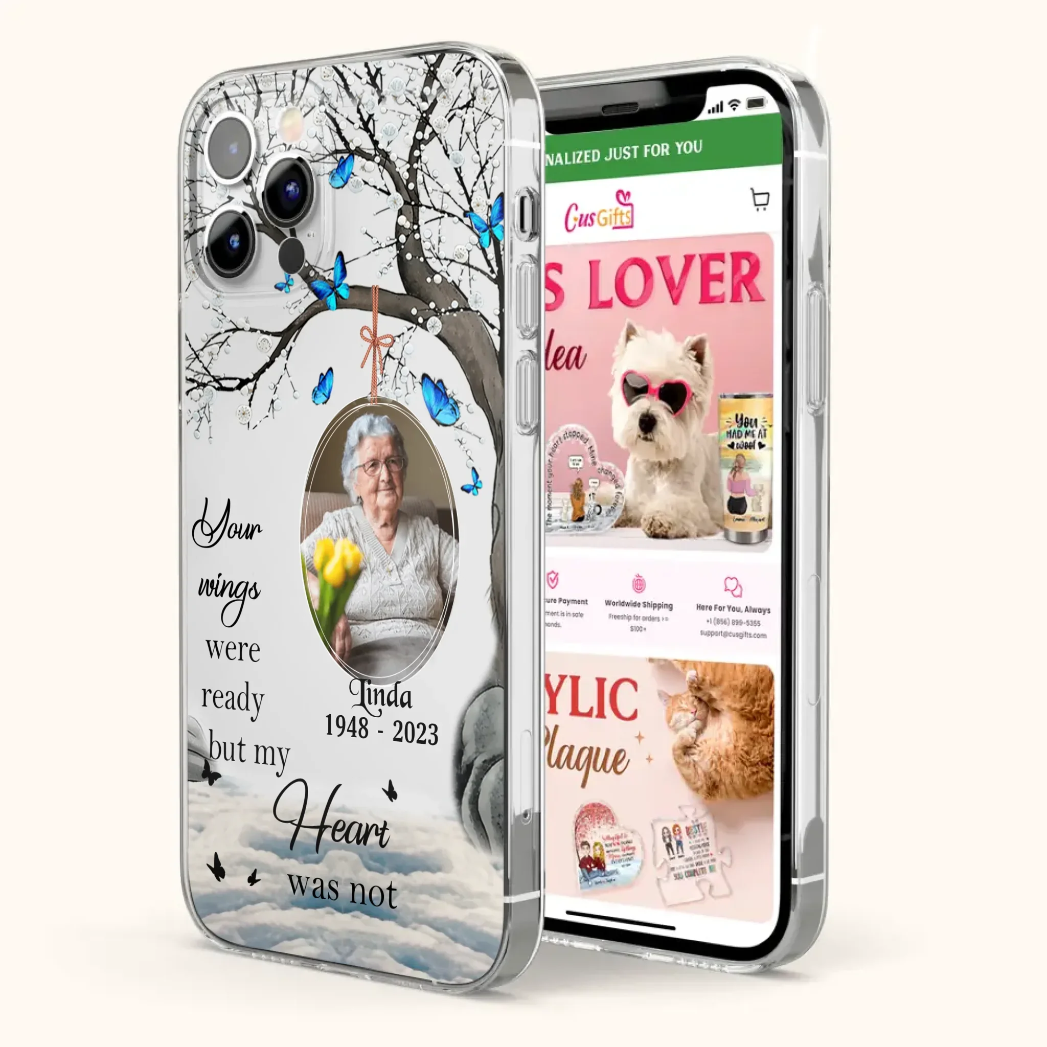 Custom Personalized Memorial Photo Phone Case - Upload Photo - Memorial Gift Idea For Family Member - Your Wings Were Ready But My Heart Was Not - Case For iPhone/Samsung