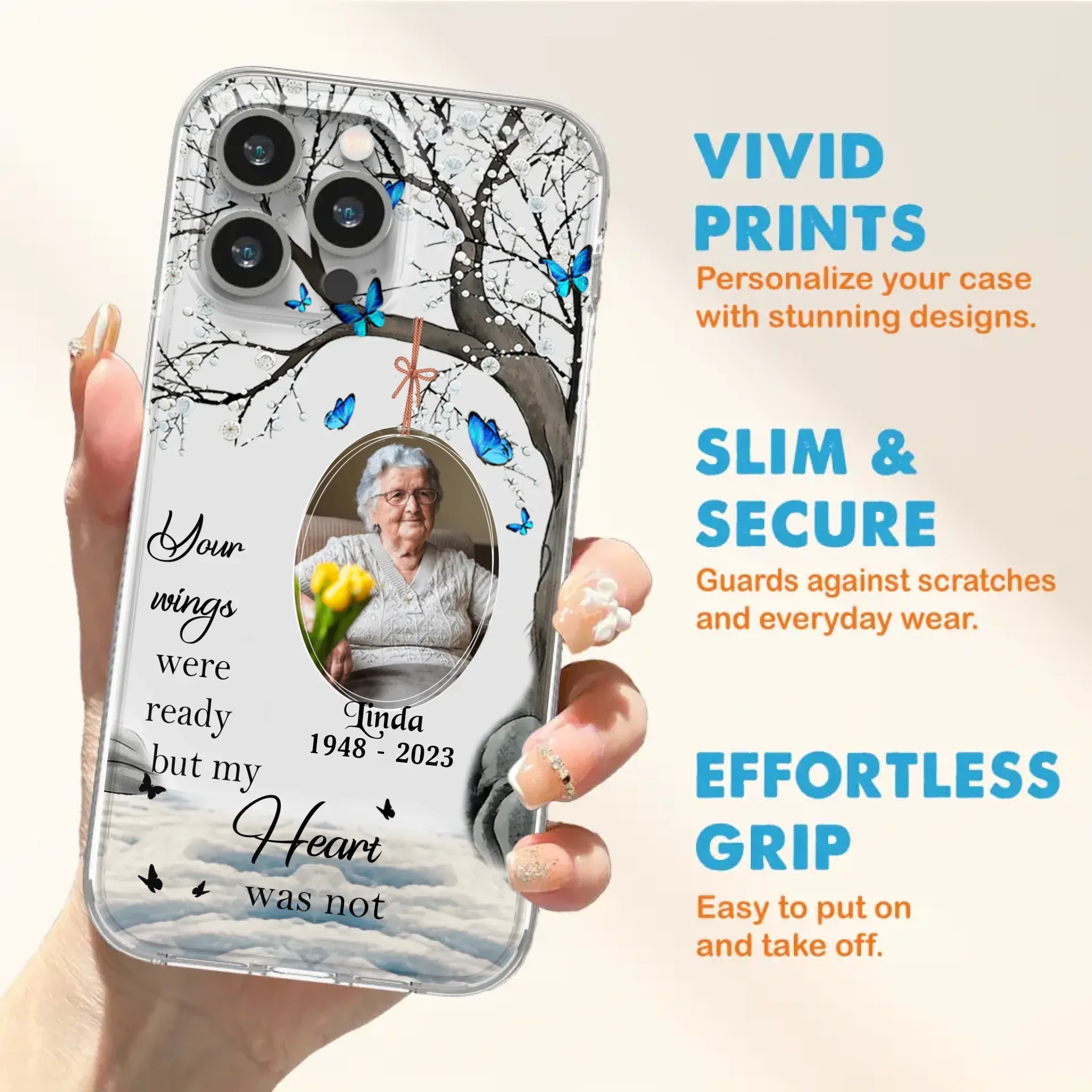 Custom Personalized Memorial Photo Phone Case - Upload Photo - Memorial Gift Idea For Family Member - Your Wings Were Ready But My Heart Was Not - Case For iPhone/Samsung