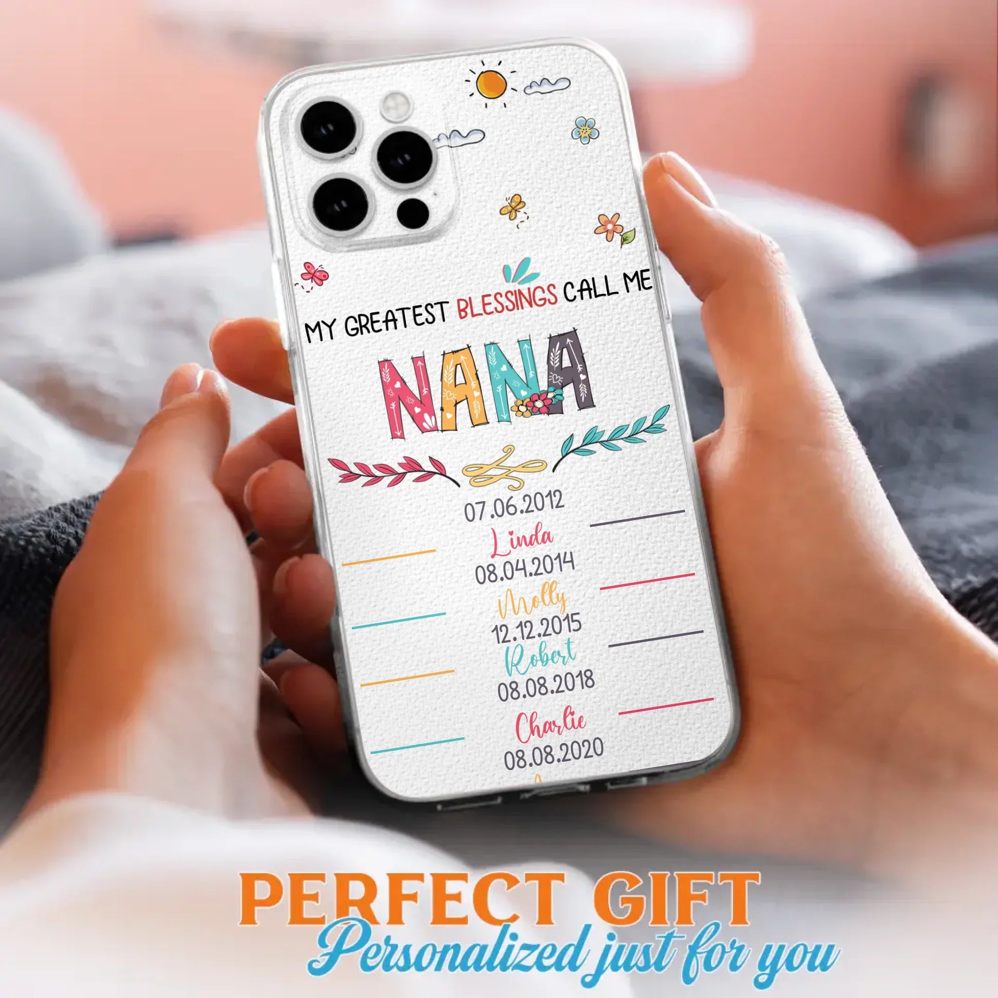 Personalized Grandma Phone Case - Gift Idea For Grandma - Upto 5 Grandkids - My Greatest Blessings Call Me Nana - Case For iPhone/Samsung