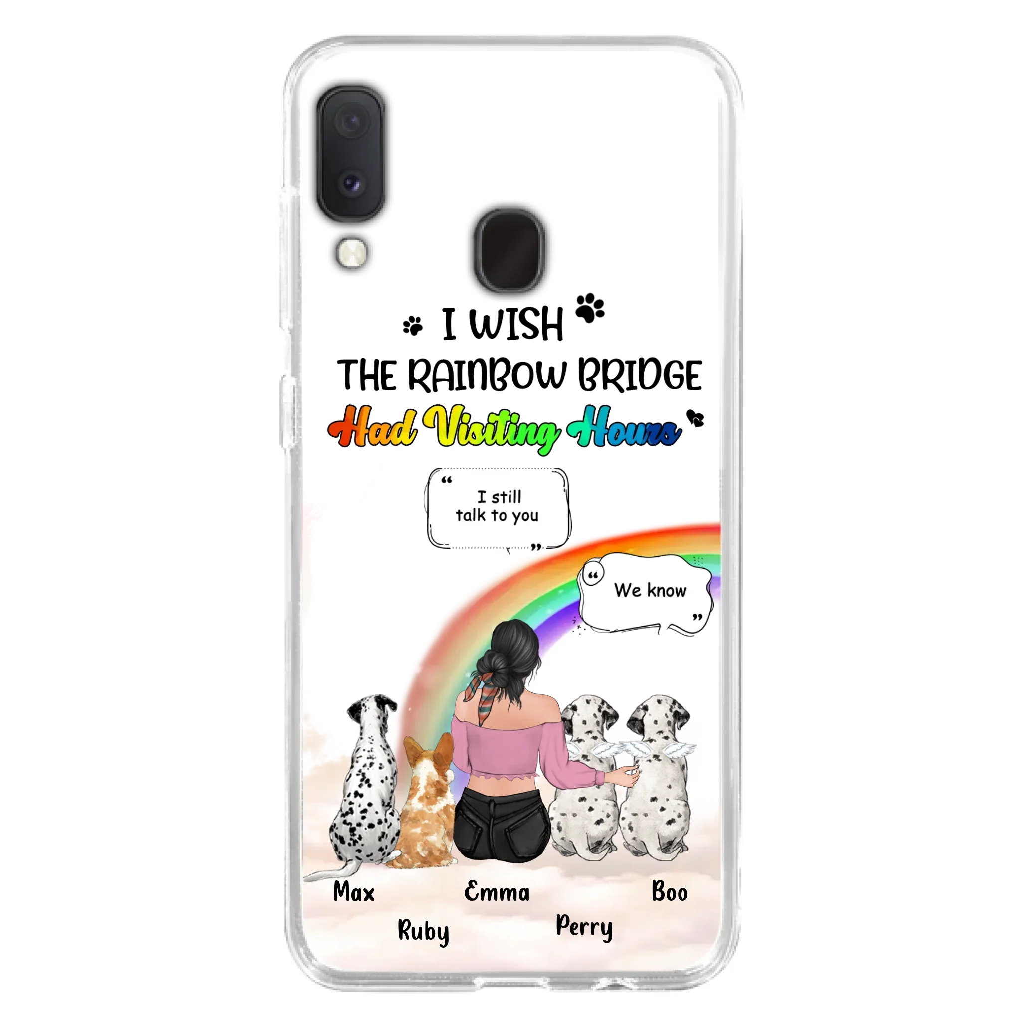 Personalized Pet Mom Phone Case - Upto 4 Pets - Memorial Gift Idea for Dog/Cat Lovers - I Wish The Rainbow Bridge Had Visiting Hours - Case for iPhone/Samsung