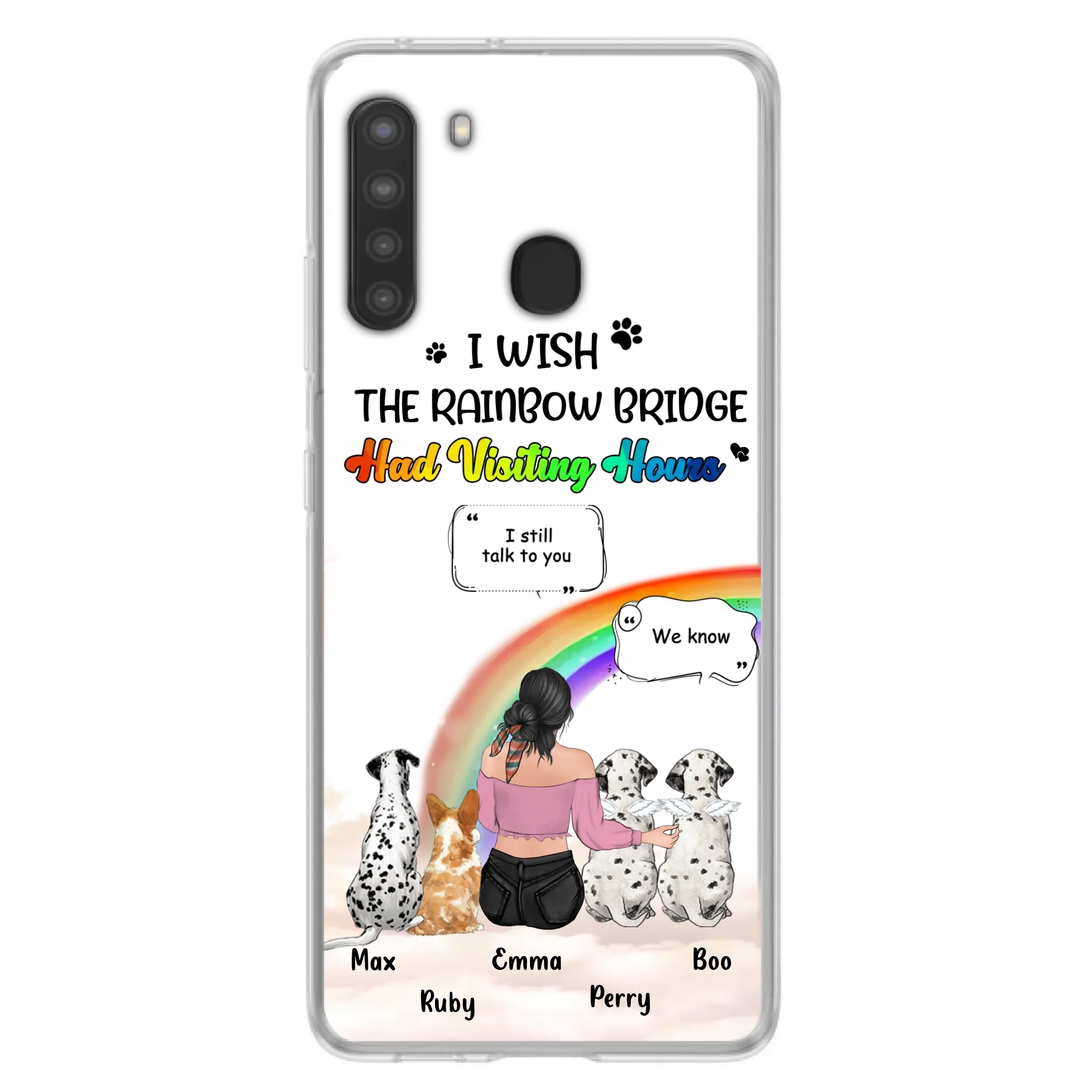 Personalized Pet Mom Phone Case - Upto 4 Pets - Memorial Gift Idea for Dog/Cat Lovers - I Wish The Rainbow Bridge Had Visiting Hours - Case for iPhone/Samsung