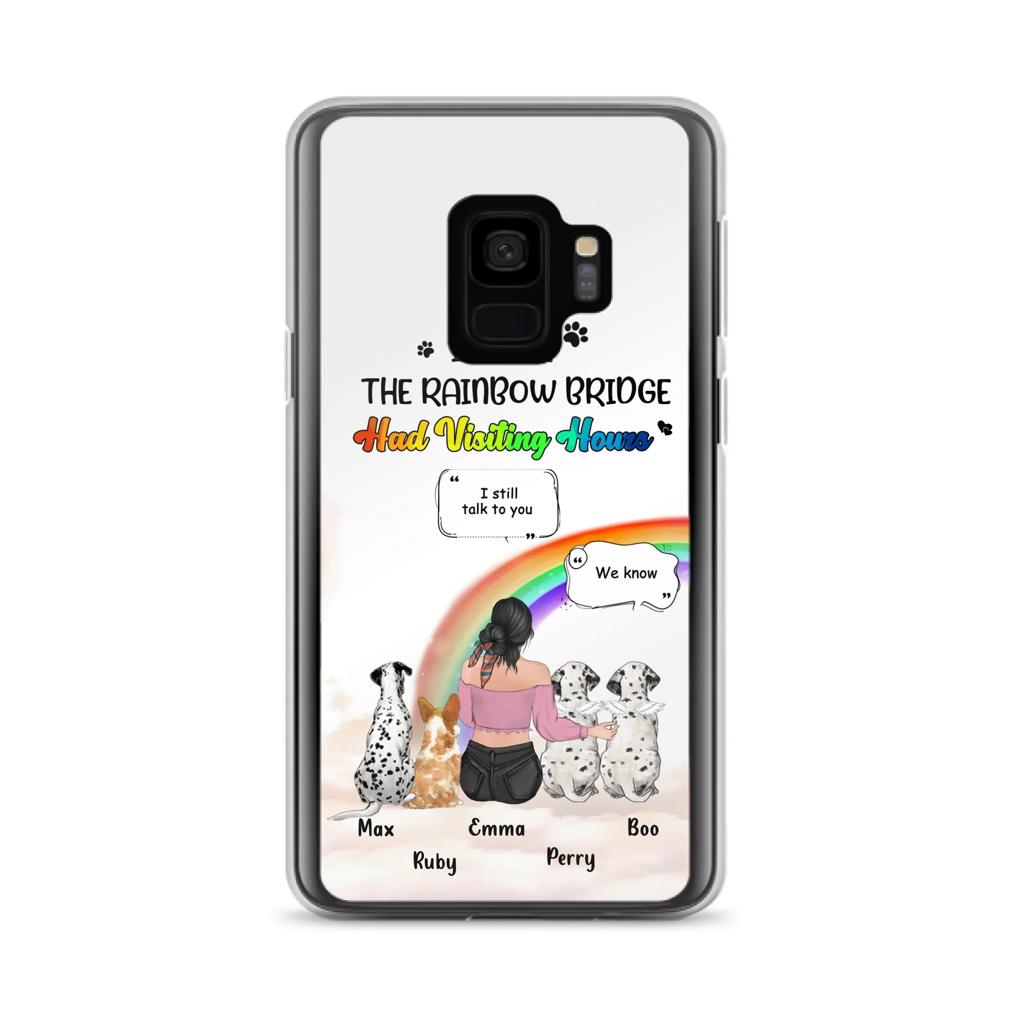 Personalized Pet Mom Phone Case - Upto 4 Pets - Memorial Gift Idea for Dog/Cat Lovers - I Wish The Rainbow Bridge Had Visiting Hours - Case for iPhone/Samsung