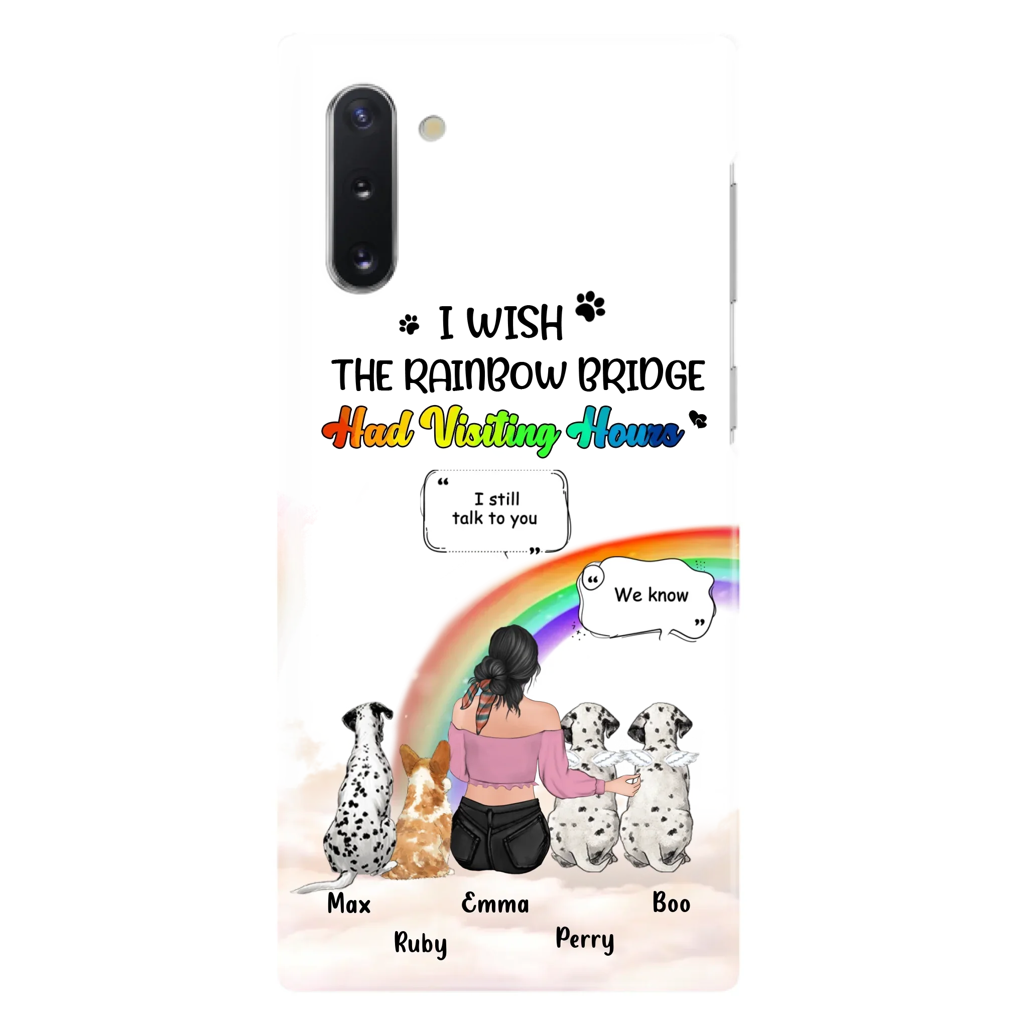 Personalized Pet Mom Phone Case - Upto 4 Pets - Memorial Gift Idea for Dog/Cat Lovers - I Wish The Rainbow Bridge Had Visiting Hours - Case for iPhone/Samsung