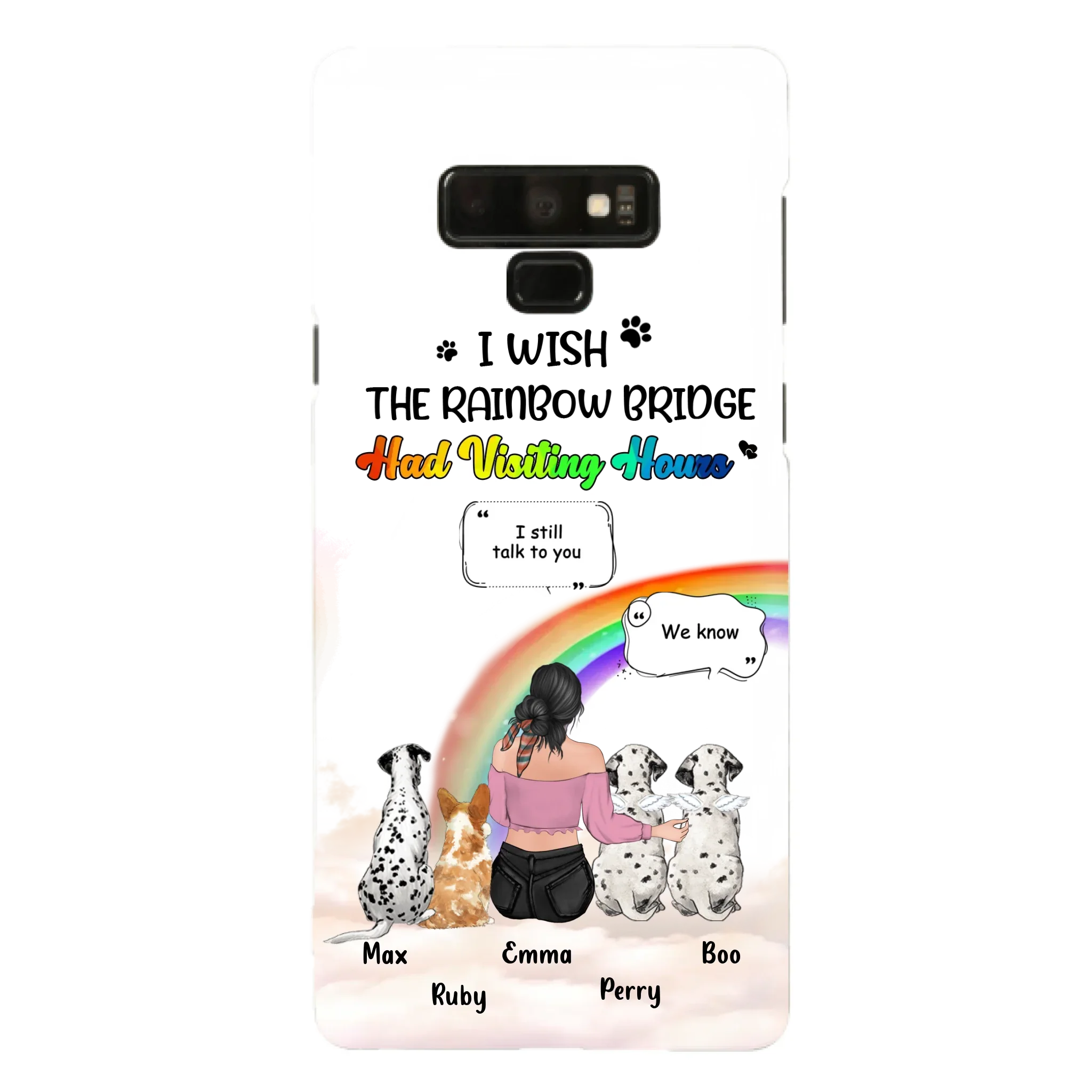Personalized Pet Mom Phone Case - Upto 4 Pets - Memorial Gift Idea for Dog/Cat Lovers - I Wish The Rainbow Bridge Had Visiting Hours - Case for iPhone/Samsung