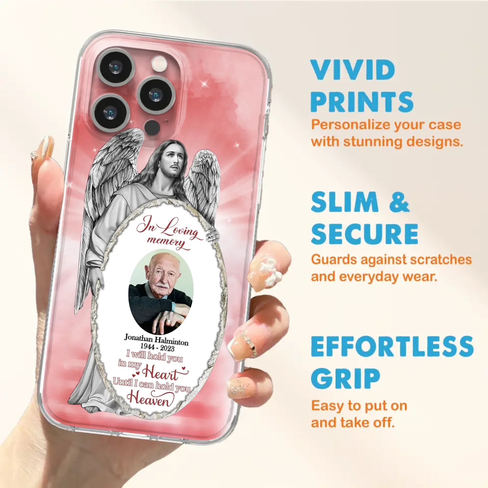 Custom Personalized Jesus Christ Memorial Photo Phone Case - Memorial Gift Idea For Family Member - I Will Hold You in My Heart Until I Can Hold You in Heaven - Case For iPhone/Samsung