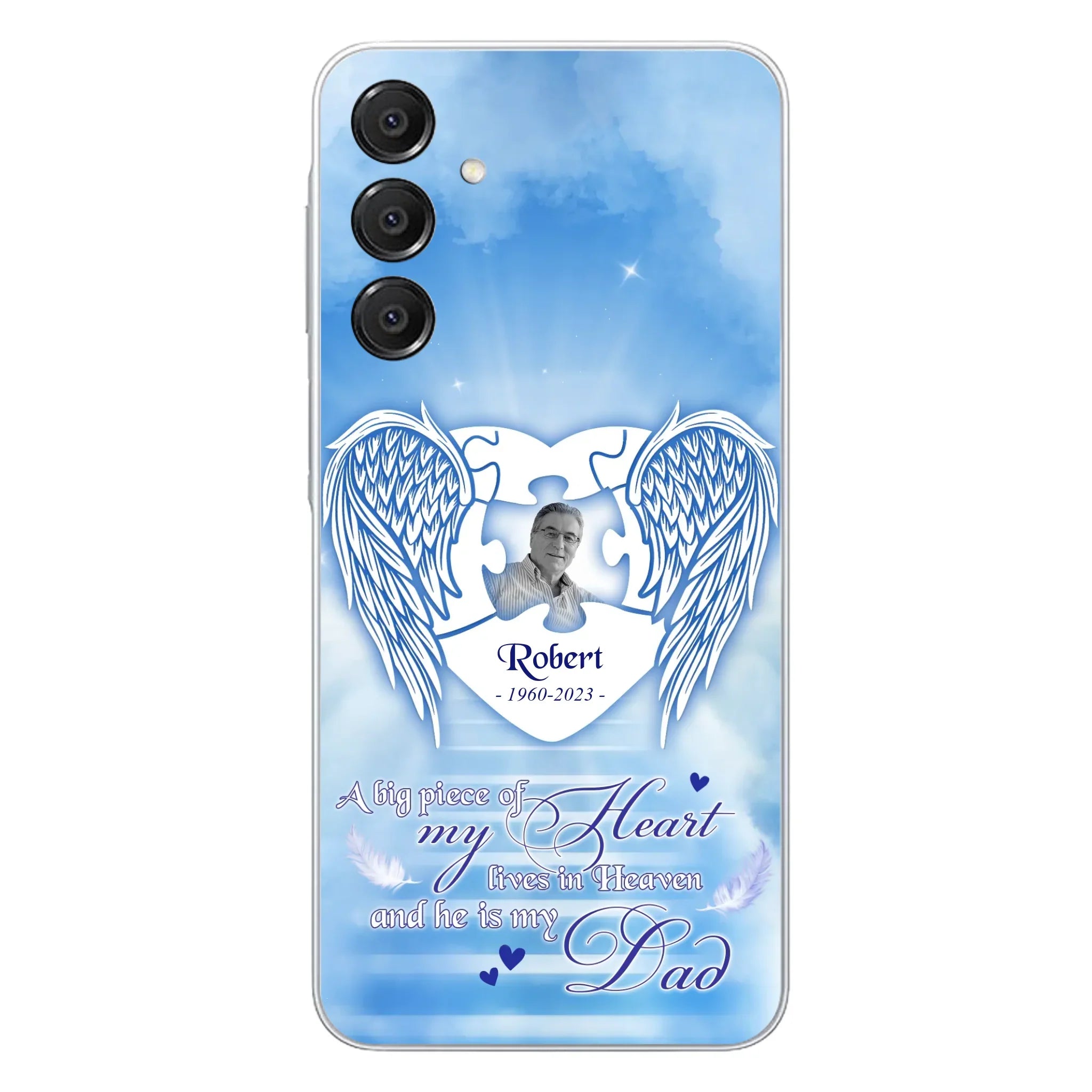 Custom Personalized Memorial Photo Phone Case - Memorial Gift Idea For Family - A Big Piece Of My Heart Lives In Heaven And He Is My Dad - Case For iPhone/Samsung