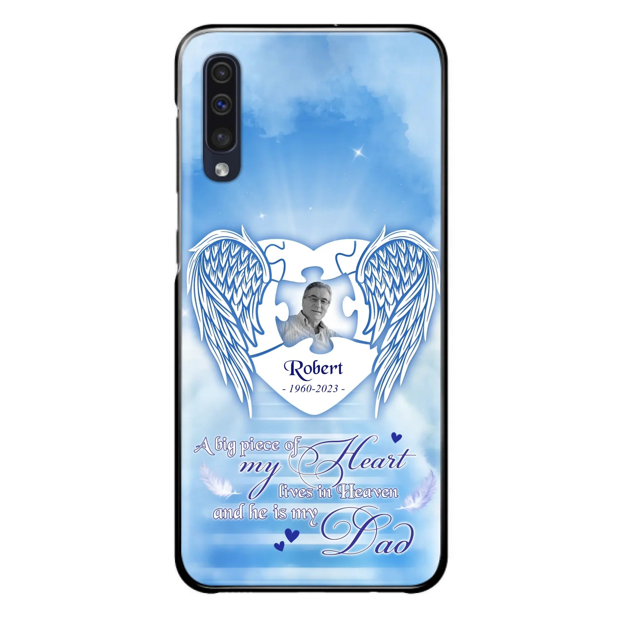 Custom Personalized Memorial Photo Phone Case - Memorial Gift Idea For Family - A Big Piece Of My Heart Lives In Heaven And He Is My Dad - Case For iPhone/Samsung