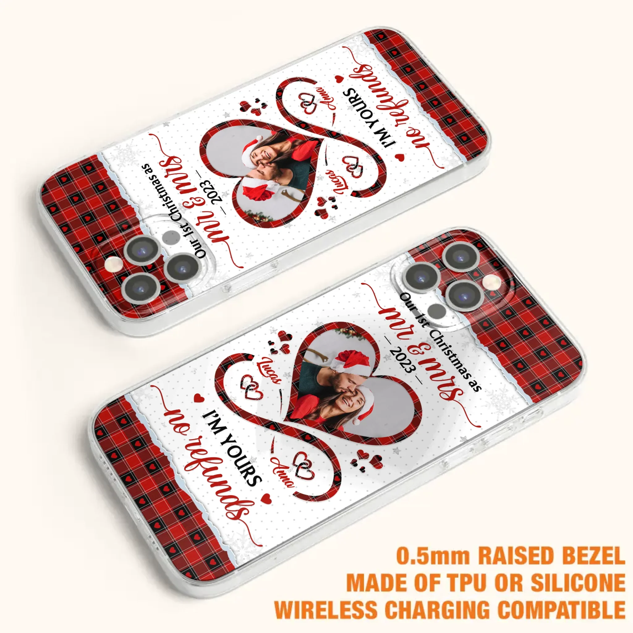 Custom Personalized Couple Photo Phone Case - Christmas Gift Idea For Couple/ Him/ Her - Our 1st Christmas As Mr & Mrs - Case For iPhone/Samsung