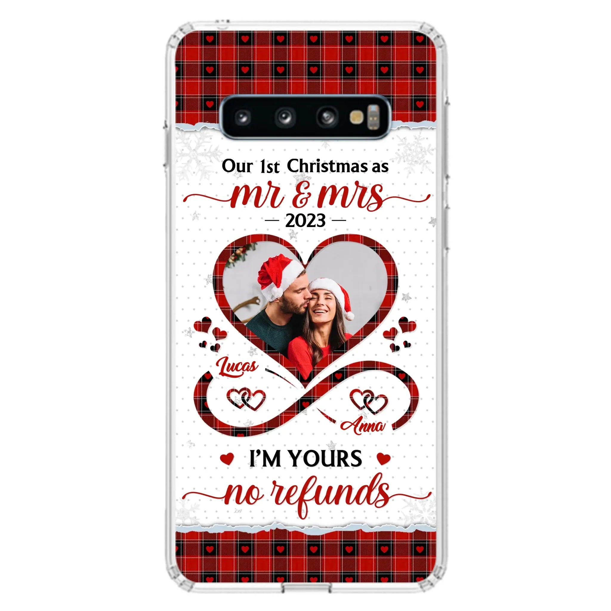 Custom Personalized Couple Photo Phone Case - Christmas Gift Idea For Couple/ Him/ Her - Our 1st Christmas As Mr & Mrs - Case For iPhone/Samsung