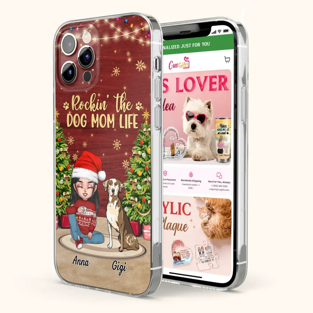 Custom Personalized Dog Mom iPhone/ Samsung Case - Christmas Gift Idea For Dogs Lovers - Upto 4 Dogs - Rockin' The Dog Mom Life