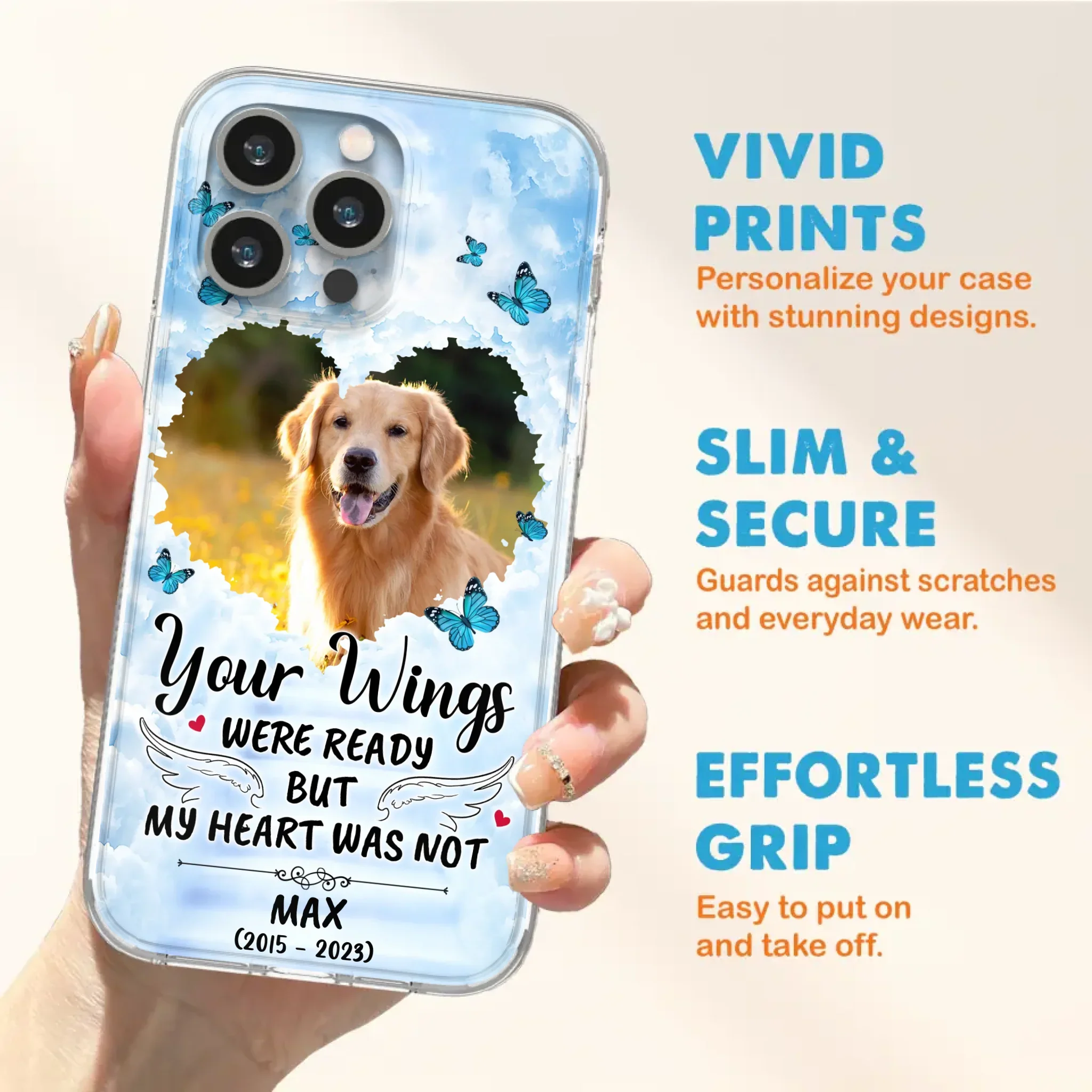 Custom Personalized Memorial iPhone/ Samsung Case - Upload Photo - Memorial Gift Idea For Family Member/ Pet Lover - Your Wings Were Ready But My Heart Was Not