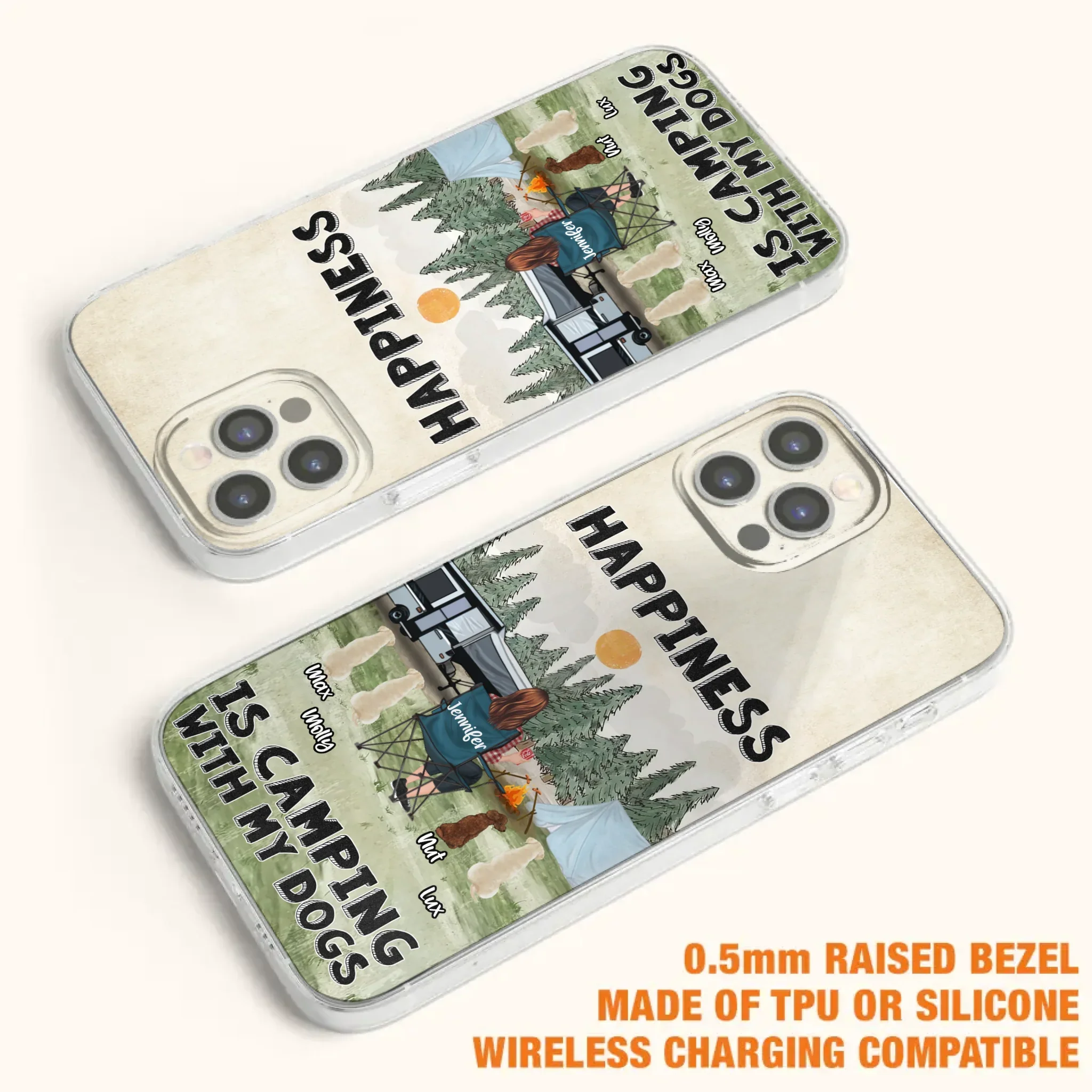 Personalized Camping Phone Case - Gift Idea For Girl & Dogs - Upto 4 Dogs - Happiness Is Camping With My Dogs - Case For iPhone/Samsung
