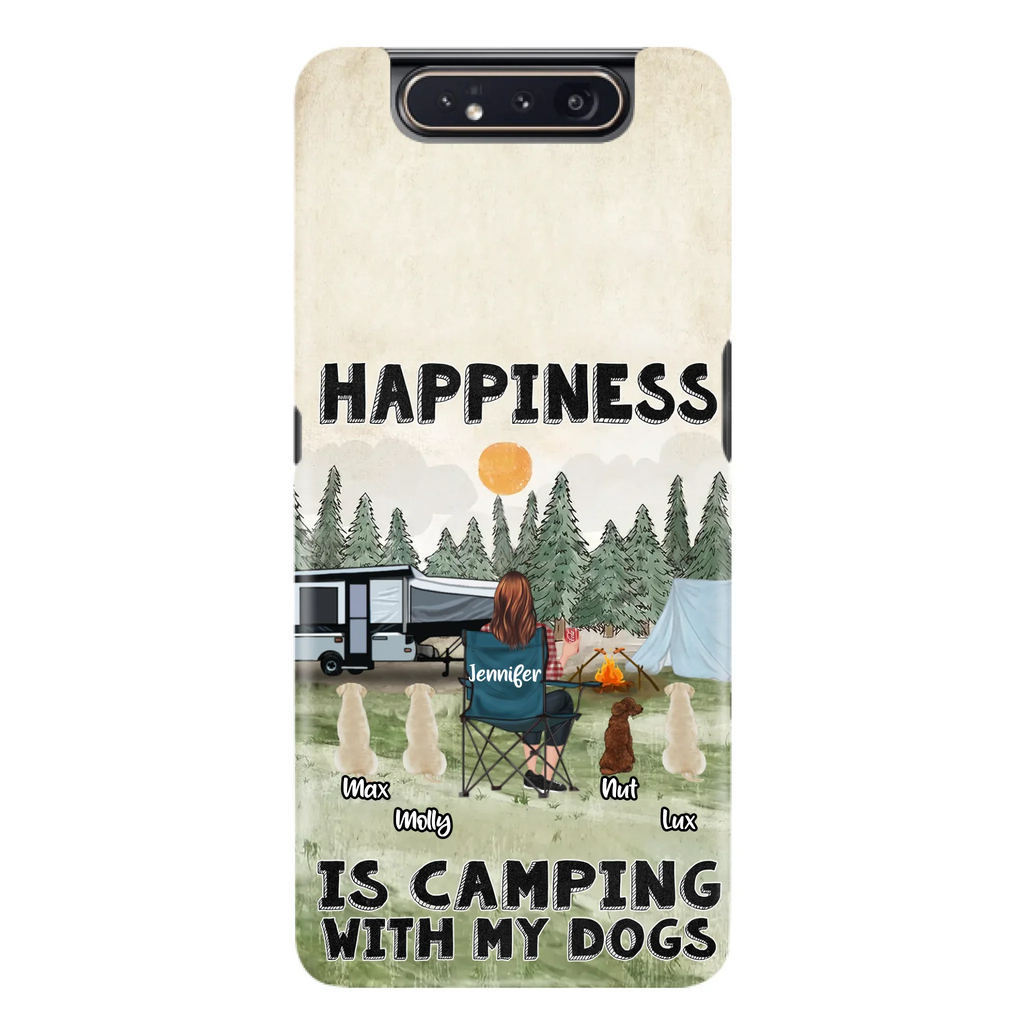 Personalized Camping Phone Case - Gift Idea For Girl & Dogs - Upto 4 Dogs - Happiness Is Camping With My Dogs - Case For iPhone/Samsung