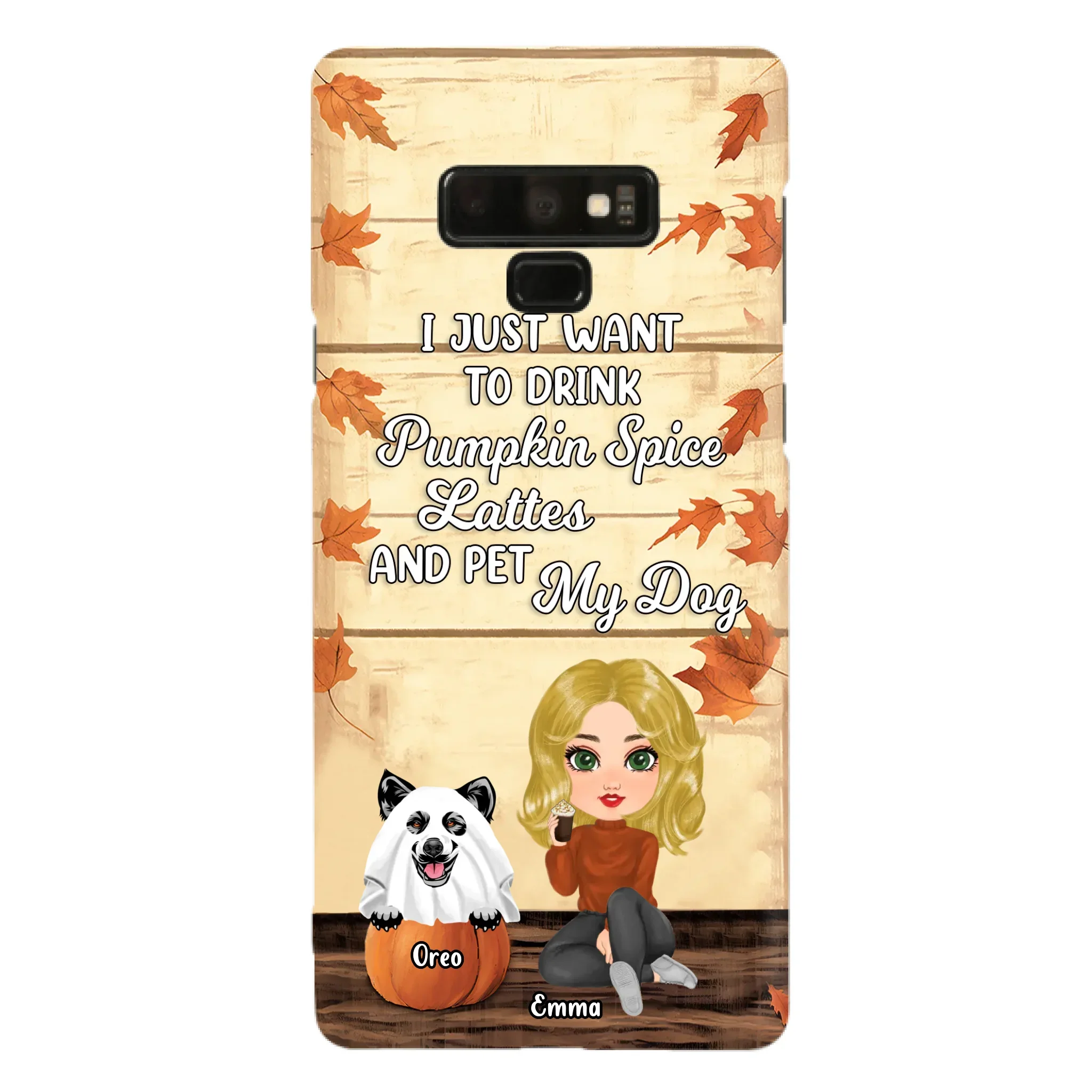 Custom Personalized Girl Dog/Cat Phone Case - Upto 5 Pets - Autumn Gift For Dog/Cat Lover - I Just Want To Drink Pumpkin Spice Lattes And Pet My Dogs - Case For iPhone And Samsung