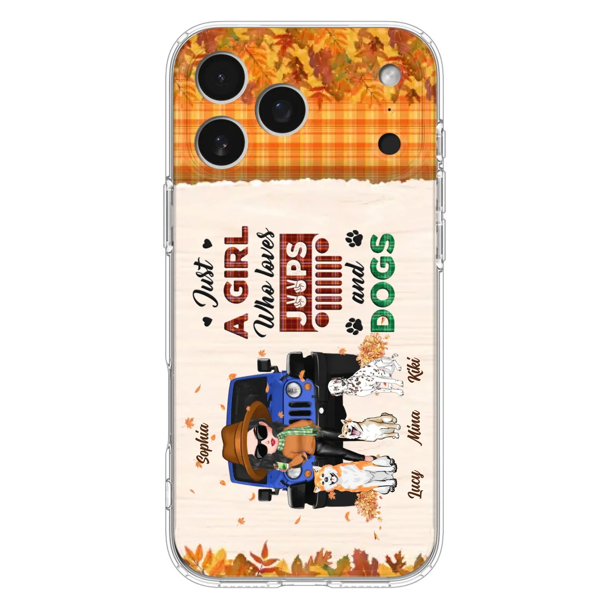 Personalized Off-road Autumn Girl Phone Case - Gift Idea For Girl/Dog Lovers - Upto 3 Dogs - Case For iPhone/Samsung
