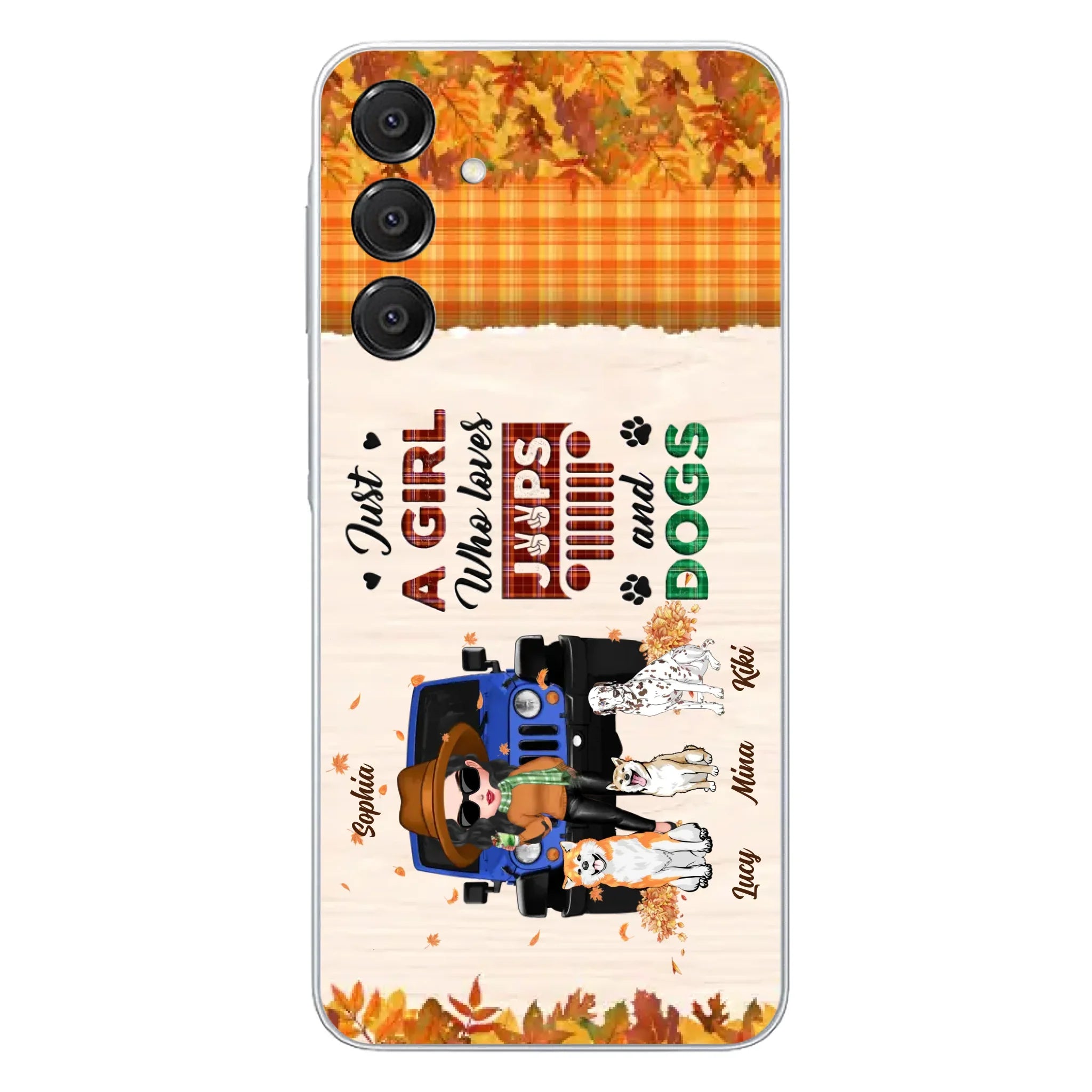 Personalized Off-road Autumn Girl Phone Case - Gift Idea For Girl/Dog Lovers - Upto 3 Dogs - Case For iPhone/Samsung