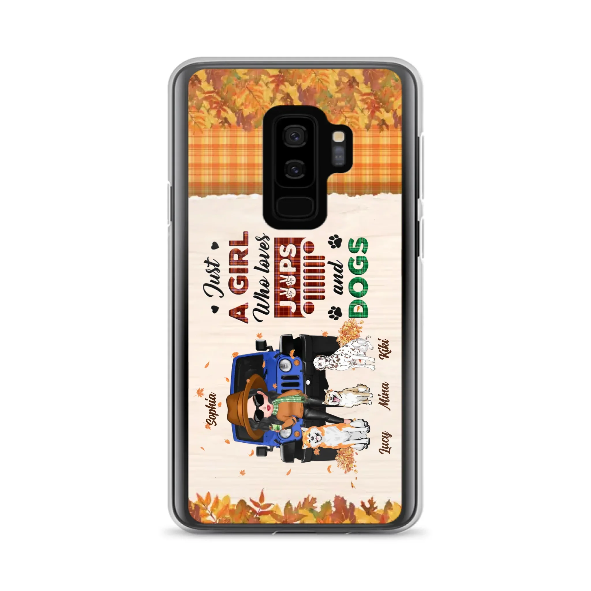 Personalized Off-road Autumn Girl Phone Case - Gift Idea For Girl/Dog Lovers - Upto 3 Dogs - Case For iPhone/Samsung