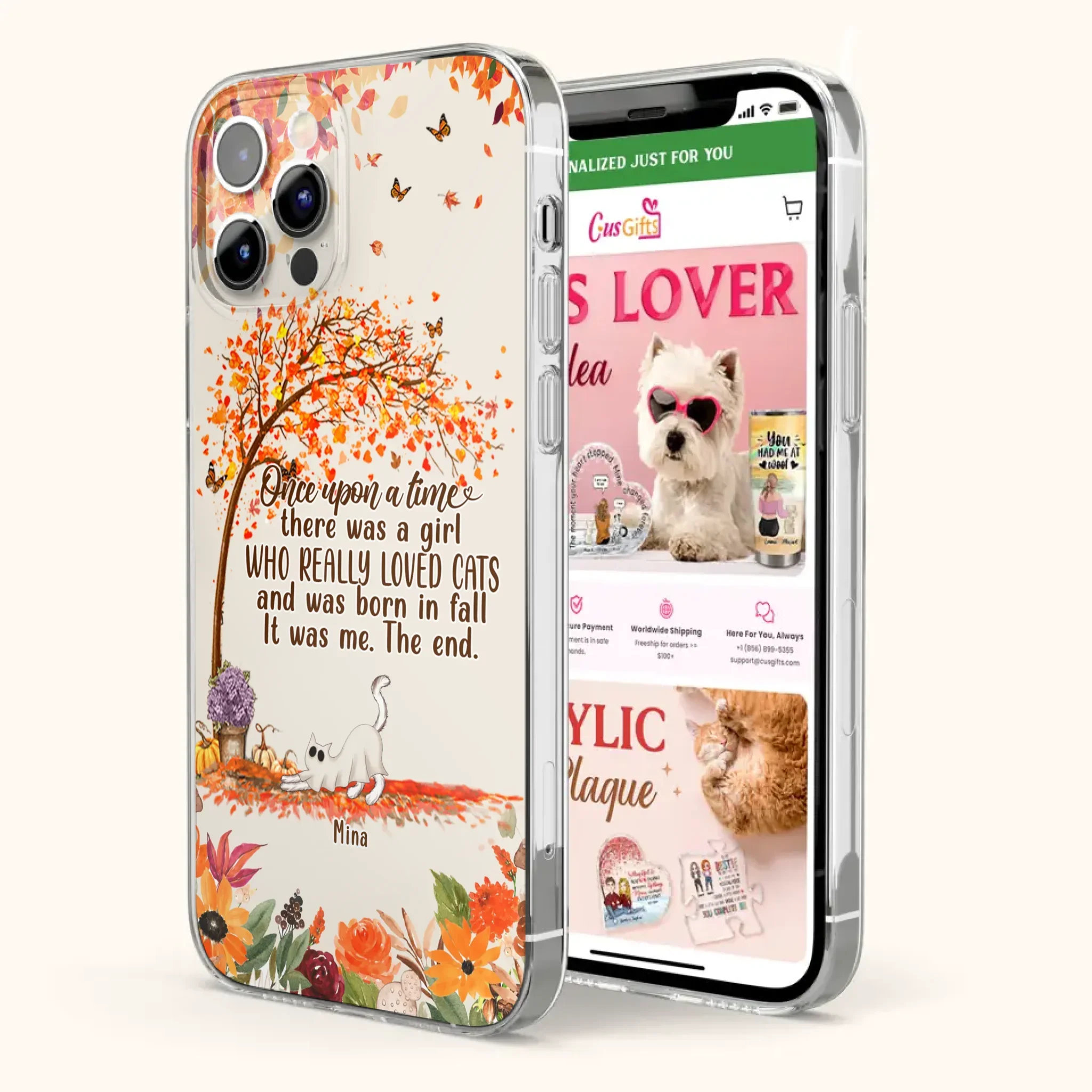 Custom Personalized Cat & Fall Phone Case - Upto 6 Cats - Autumn Gift For Cat Lover - Once Upon A Time - Case For iPhone And Samsung