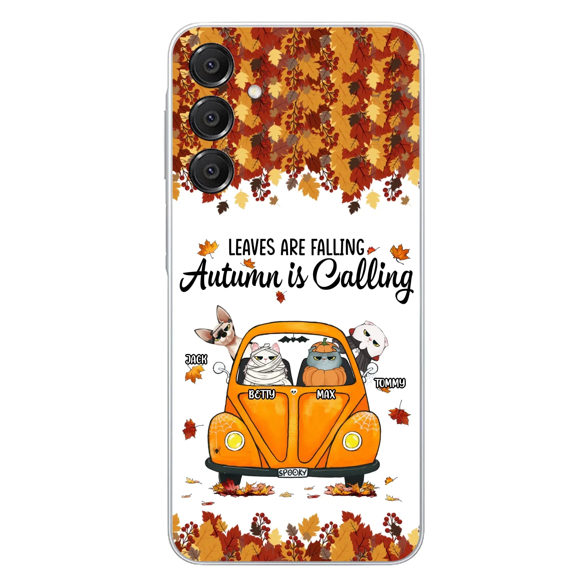 Custom Personalized Pet Phone Case - Gift Idea For Cat/Dog Lovers - Upto 4 Pets -  Case For iPhone/Samsung - Leaves Are Falling Autumn Is Calling