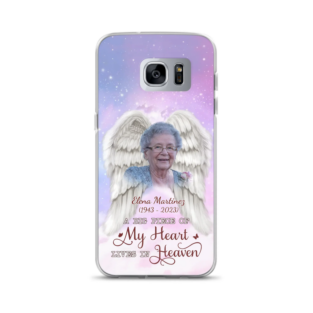 Custom Personalized Memorial Photo Phone Case - Memorial Gift Idea for Family - A Big Piece Of My Heart Lives In Heaven - Case for iPhone/Samsung