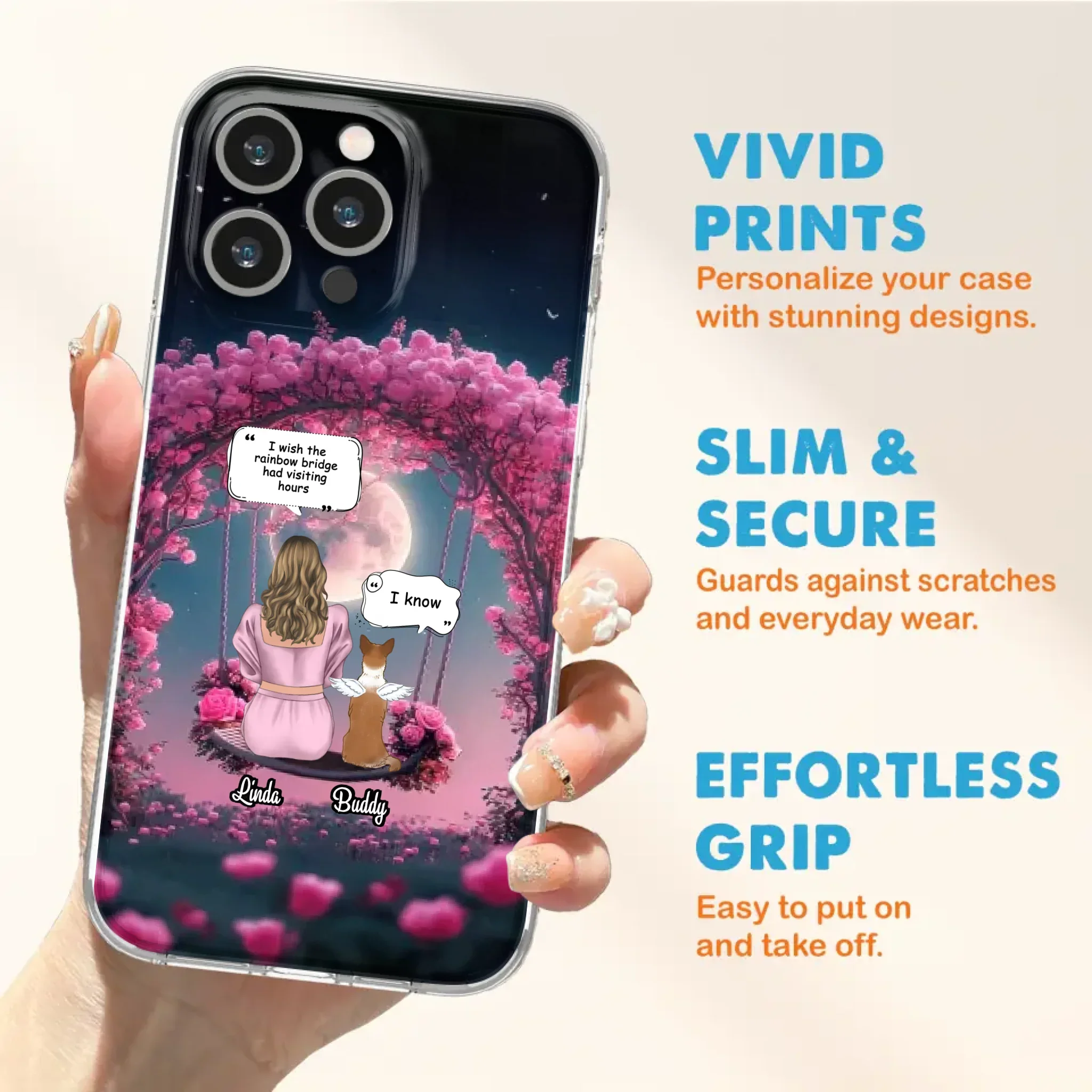 Custom Memorial Dog Mom Phone Case - Upto 4 Dogs - Memorial Gift Idea For Dog Owners - I Wish The Rainbow Bridge Had Visiting Hours - Case For iPhone/Samsung