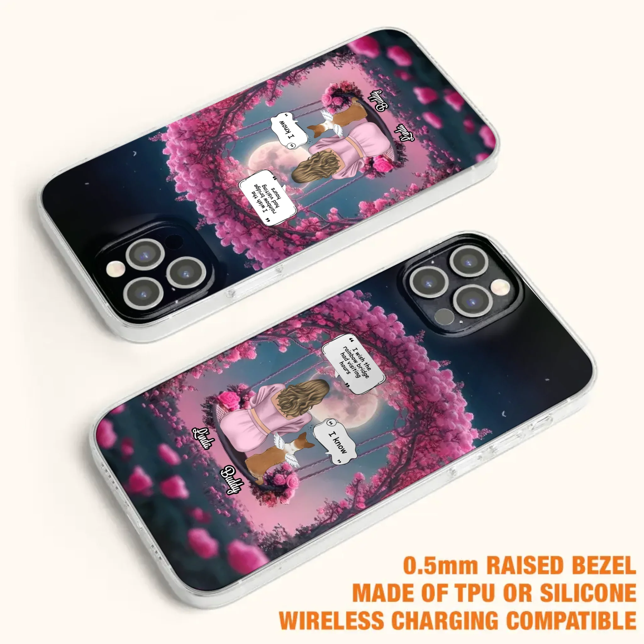 Custom Memorial Dog Mom Phone Case - Upto 4 Dogs - Memorial Gift Idea For Dog Owners - I Wish The Rainbow Bridge Had Visiting Hours - Case For iPhone/Samsung