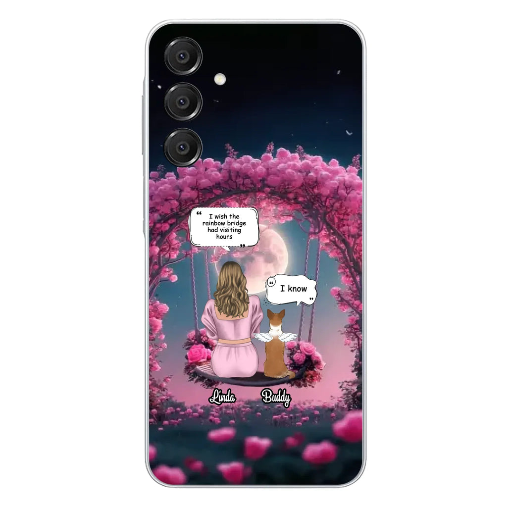 Custom Memorial Dog Mom Phone Case - Upto 4 Dogs - Memorial Gift Idea For Dog Owners - I Wish The Rainbow Bridge Had Visiting Hours - Case For iPhone/Samsung