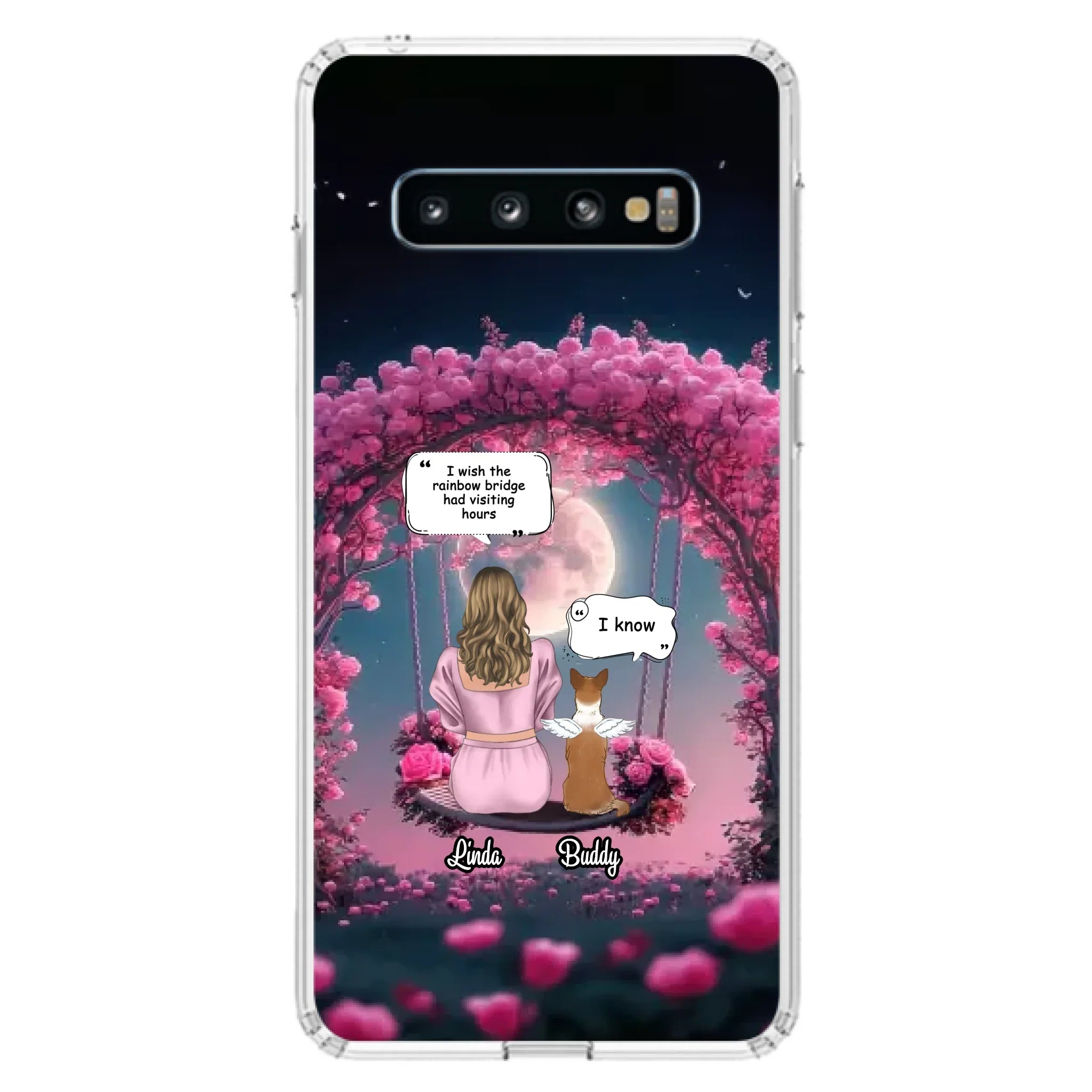 Custom Memorial Dog Mom Phone Case - Upto 4 Dogs - Memorial Gift Idea For Dog Owners - I Wish The Rainbow Bridge Had Visiting Hours - Case For iPhone/Samsung