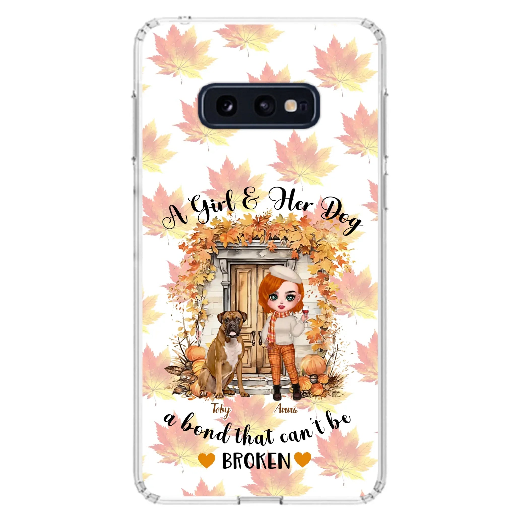 Custom Personalized Fall And Dogs Phone Case - Gift Idea for Dog Lovers - Upto 6 Dogs - A Girl & Her Dogs A Bond That Can't Be Broken - Case For iPhone And Samsung
